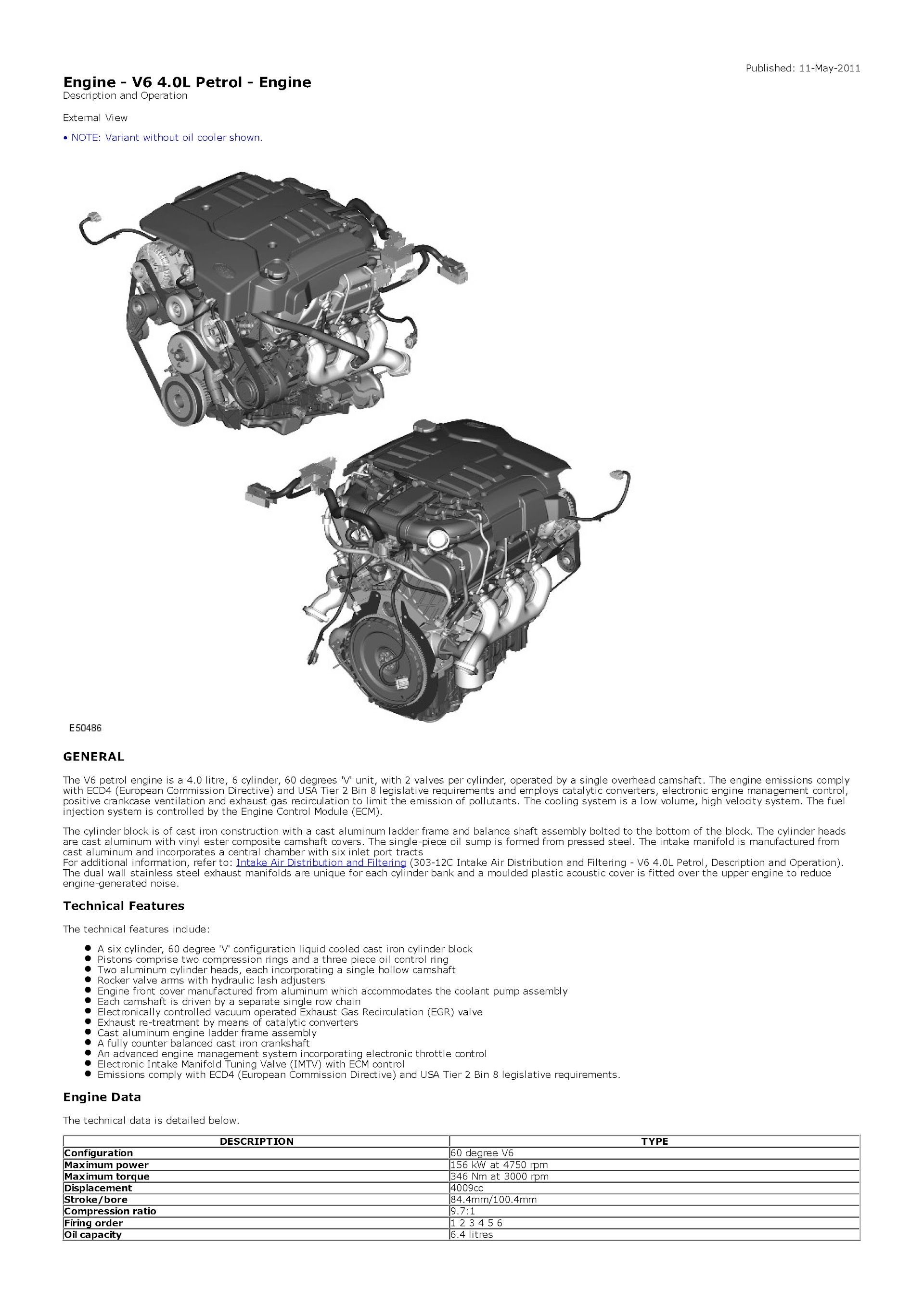 2009-2011 Land Rover Discovery 4 Repair Manual, Engine V6 4.6L Petrol