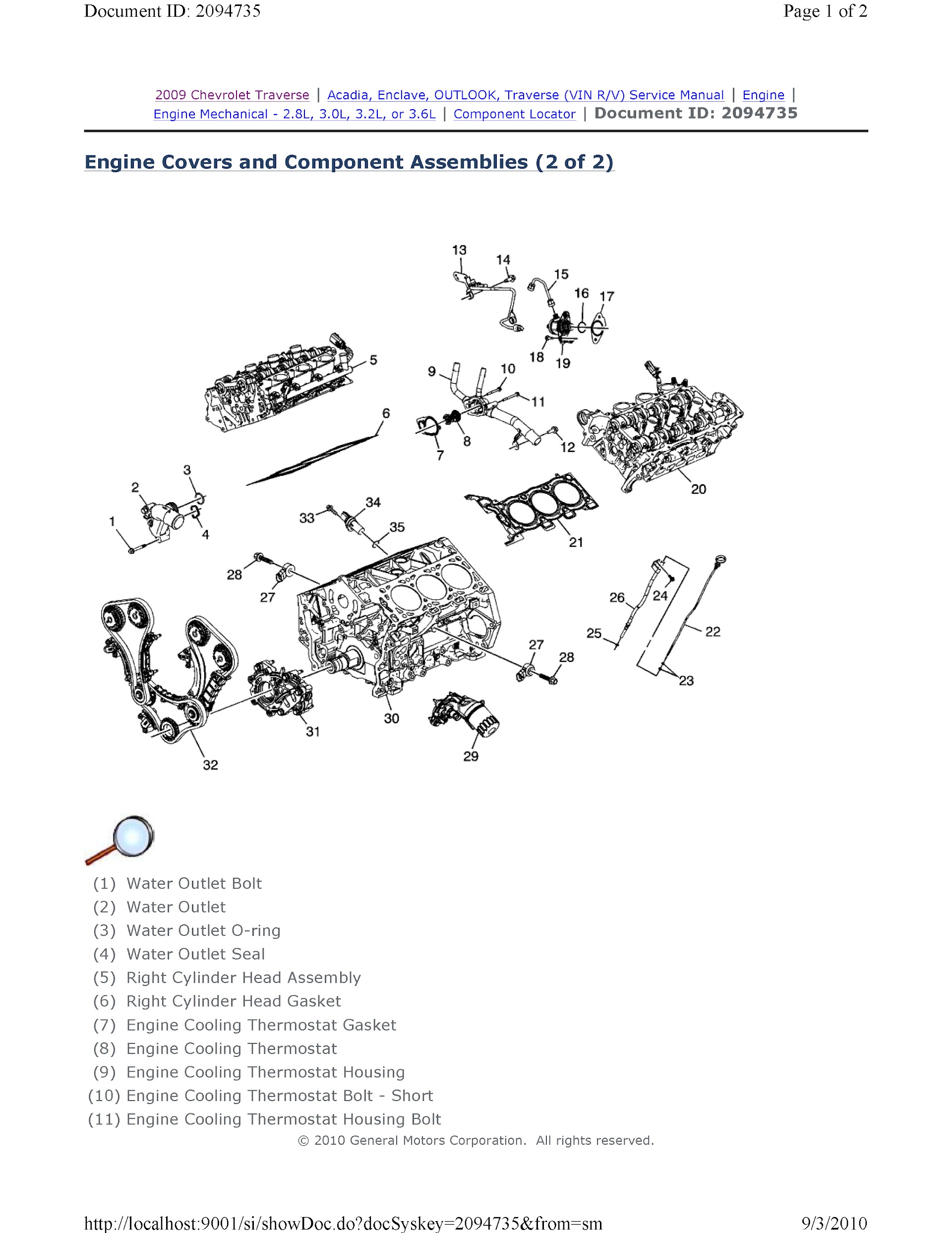 CONTENTS: 2009-2010 Chevrolet Traverse Repair Manual, Engine Mechanical Components
