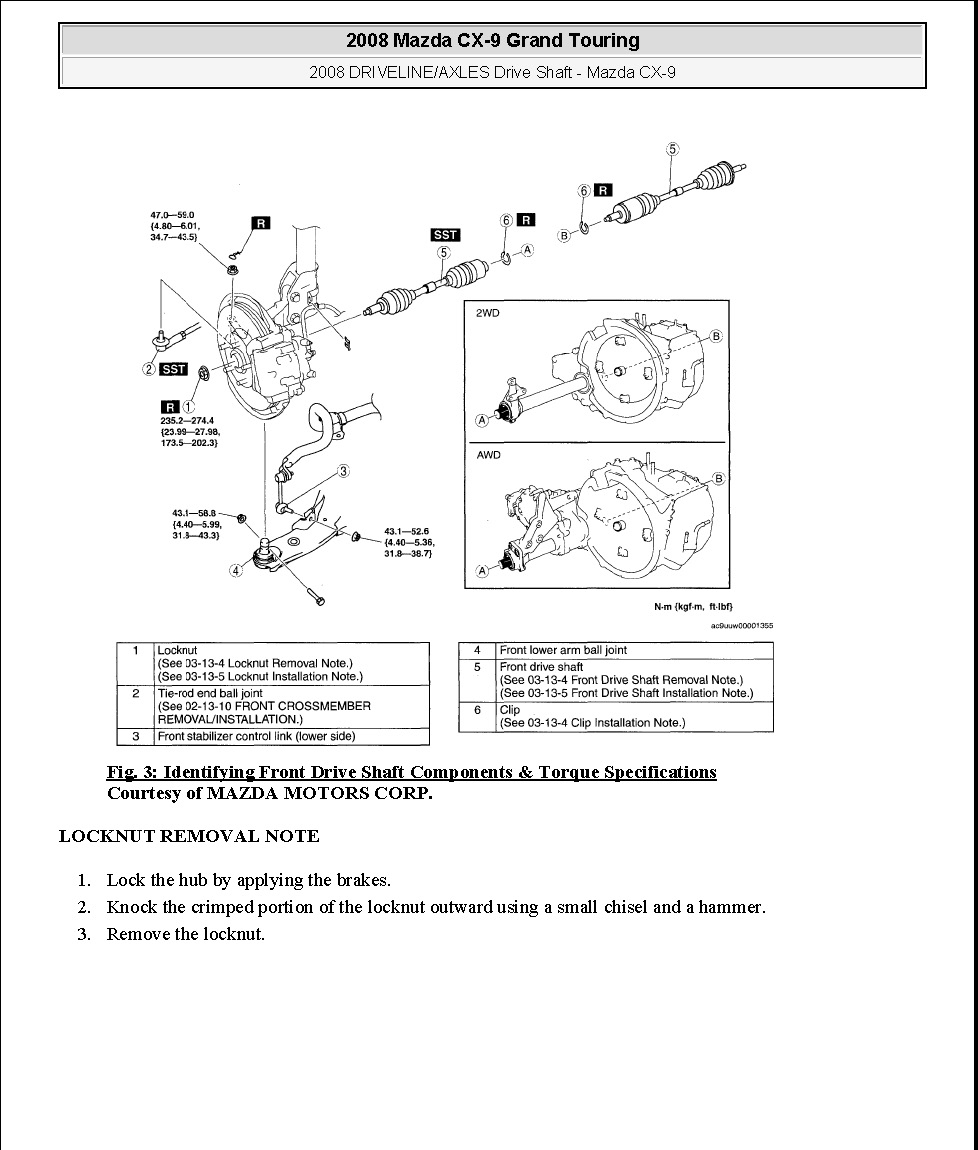 2008 Mazda Cx-9 Repair Manual &Quot;Grand Touring&Quot; Mechanical