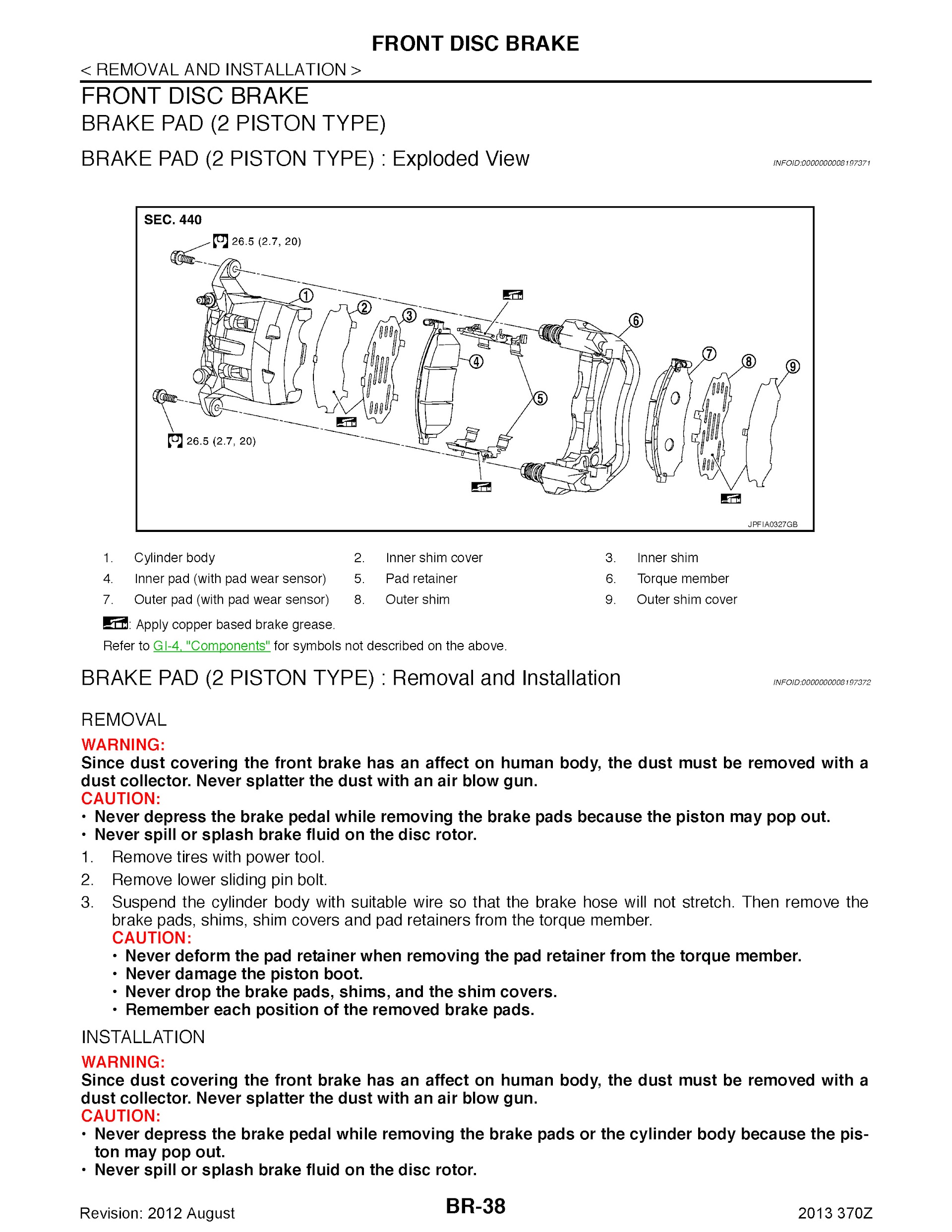 2013 Nissan 370Z Repair Manual Front Disc Brake