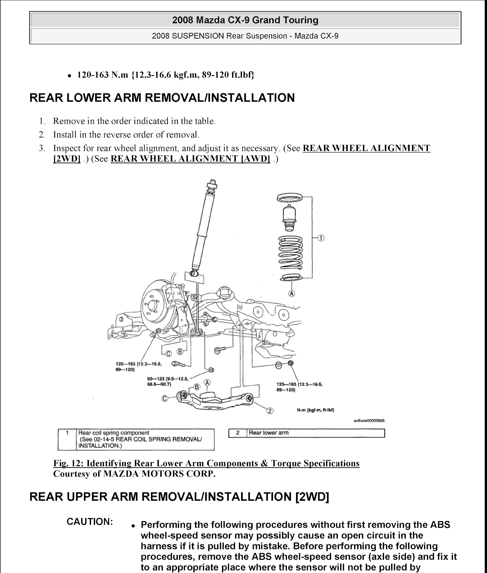 2008 Mazda Cx-9 Repair Manual &Quot;Grand Touring&Quot;, Rear Suspension