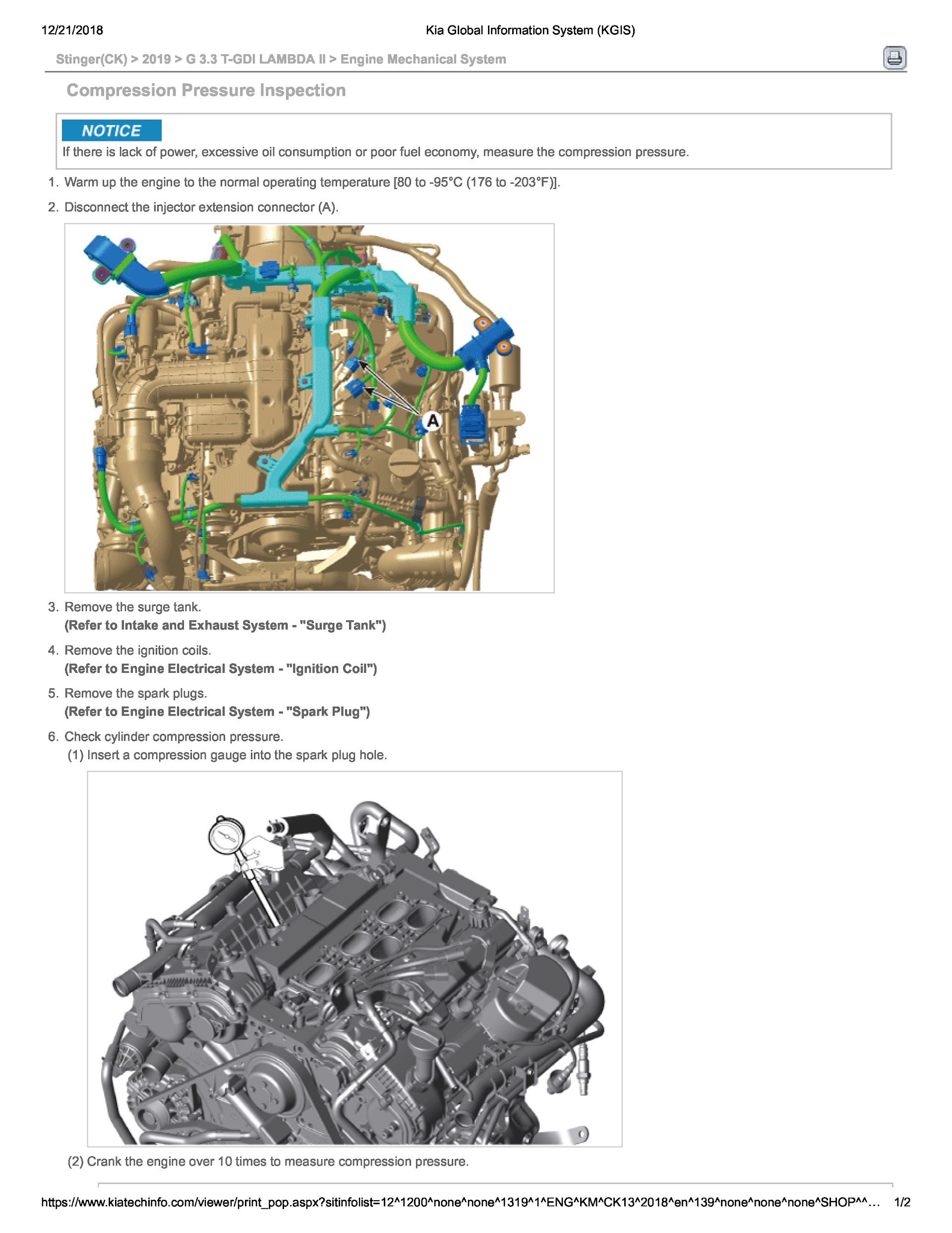 2019 Kia Stinger Repair Manual, Engine Mechanical System