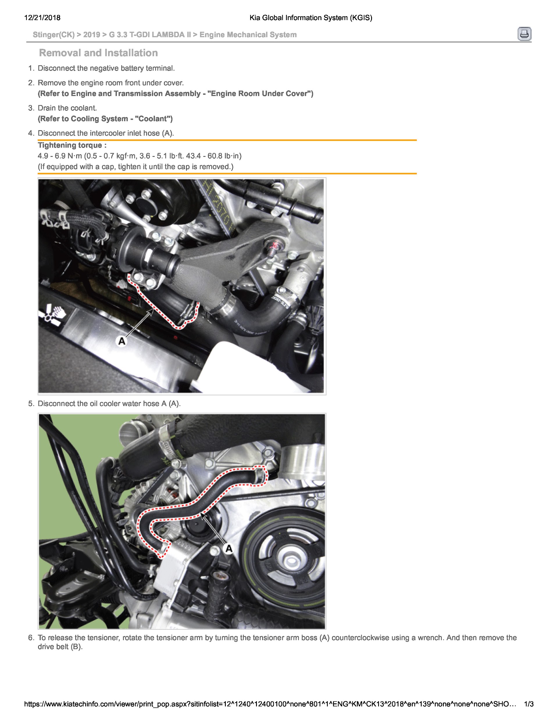 2019 Kia Stinger Repair Manual, Engine Mechanical System