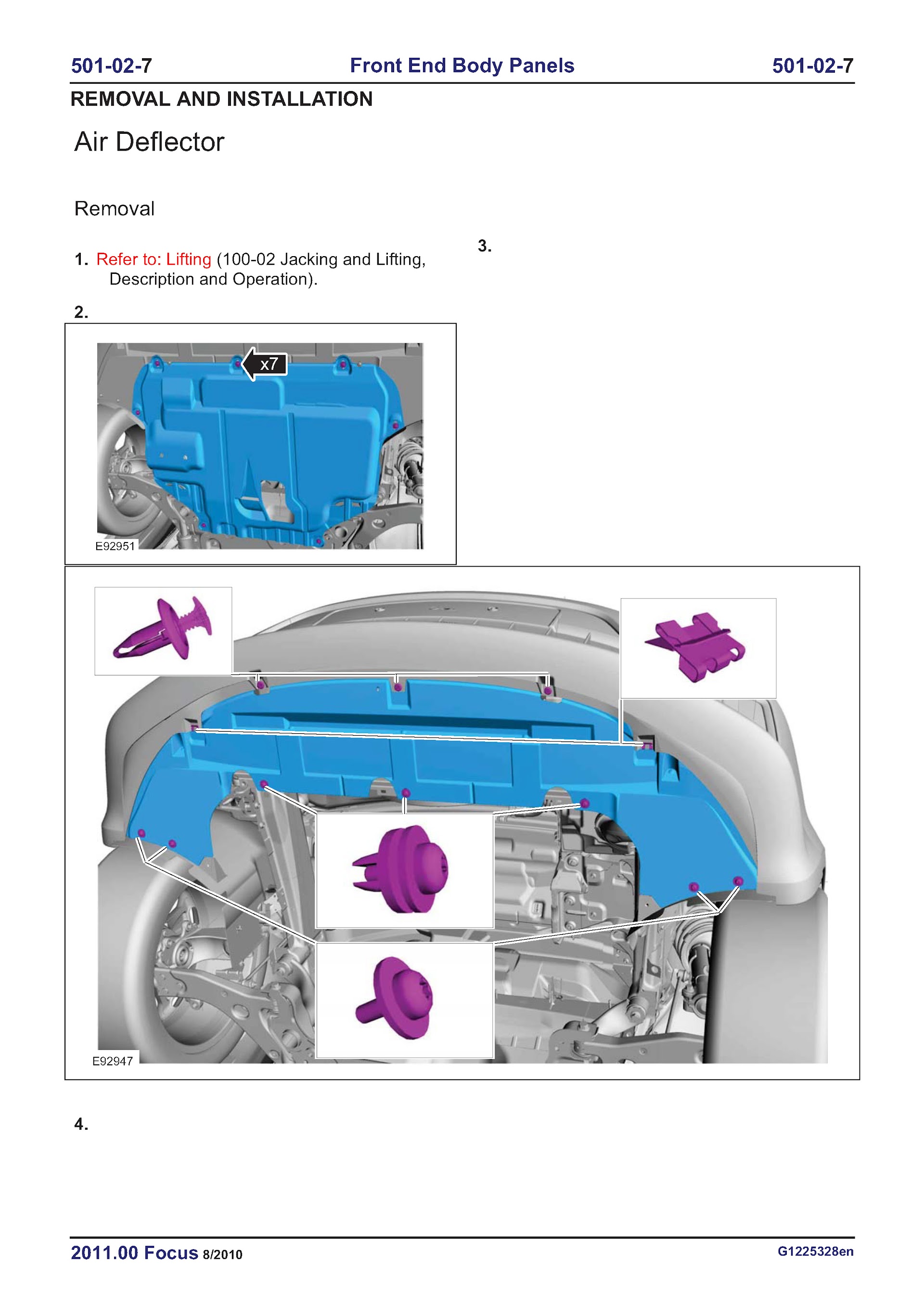 Ford Focus Repair Manual (2012-2013), Front and Body Panel Removal and Installation