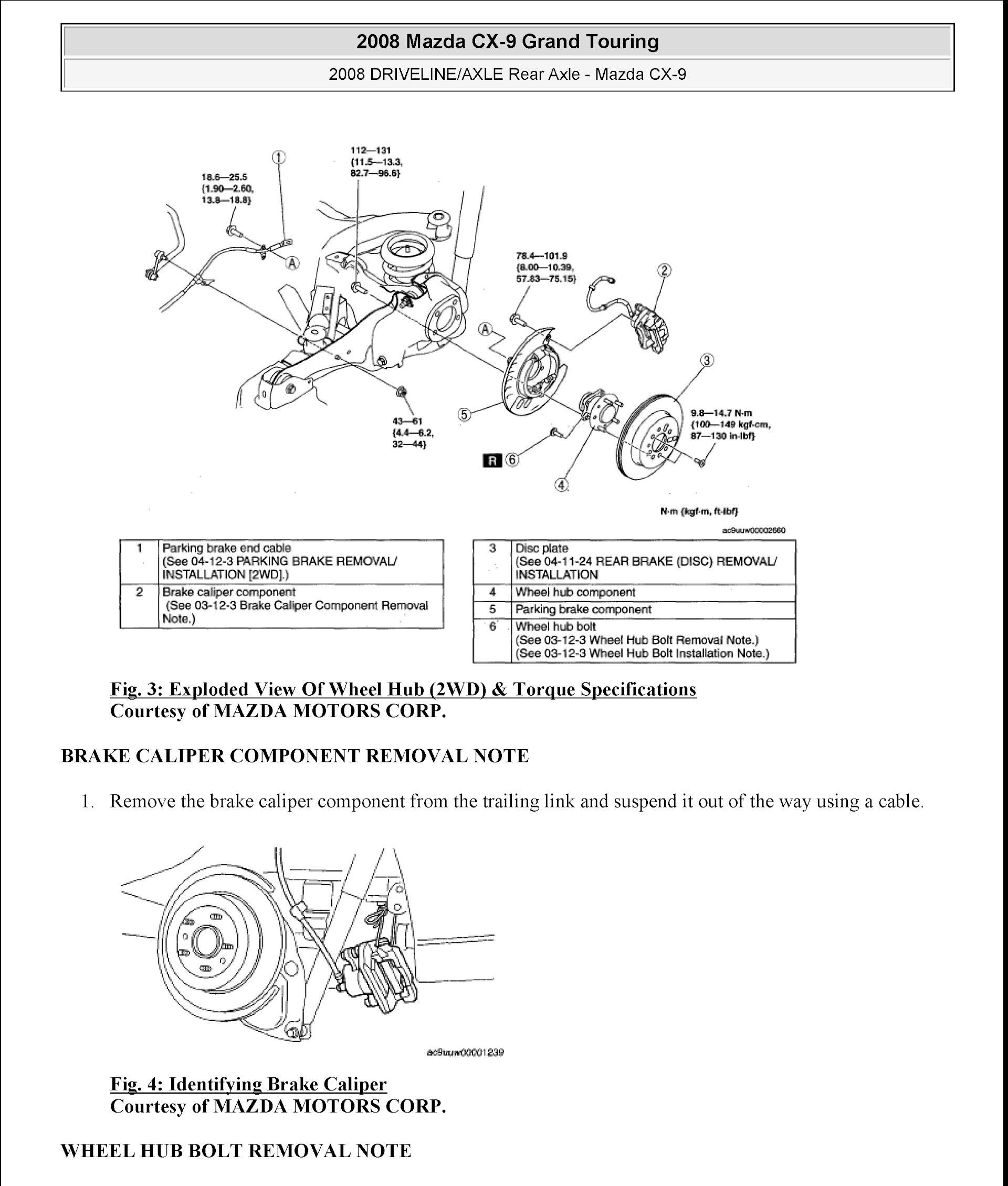 2008 Mazda Cx-9 Repair Manual &Quot;Grand Touring&Quot;, Rear Axle