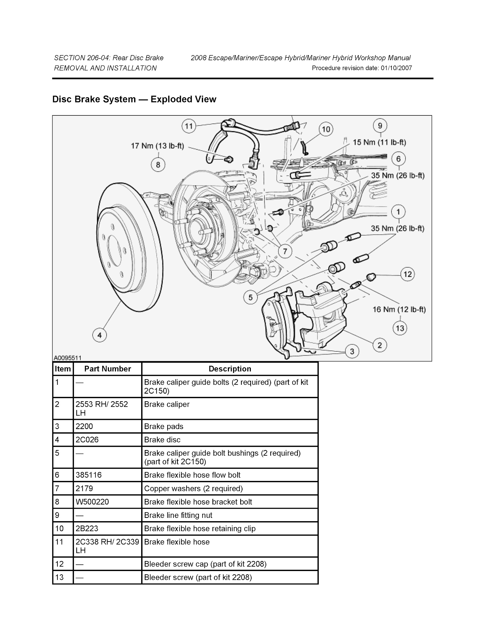 2011 Ford Escape Repair Manual Disc Brake System