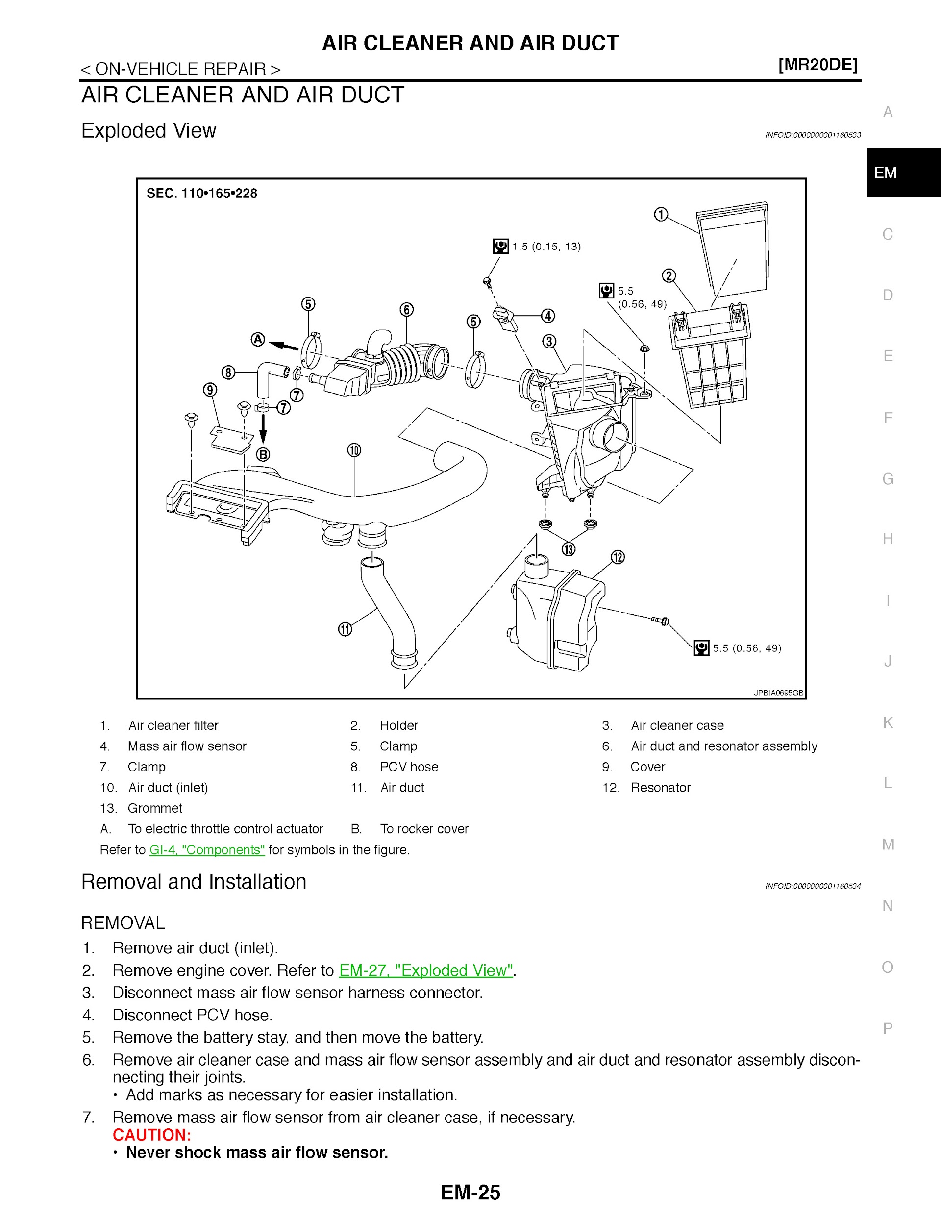 Nissan X-Trail T31 Repair Manual, Air Cleaner and Air Duct