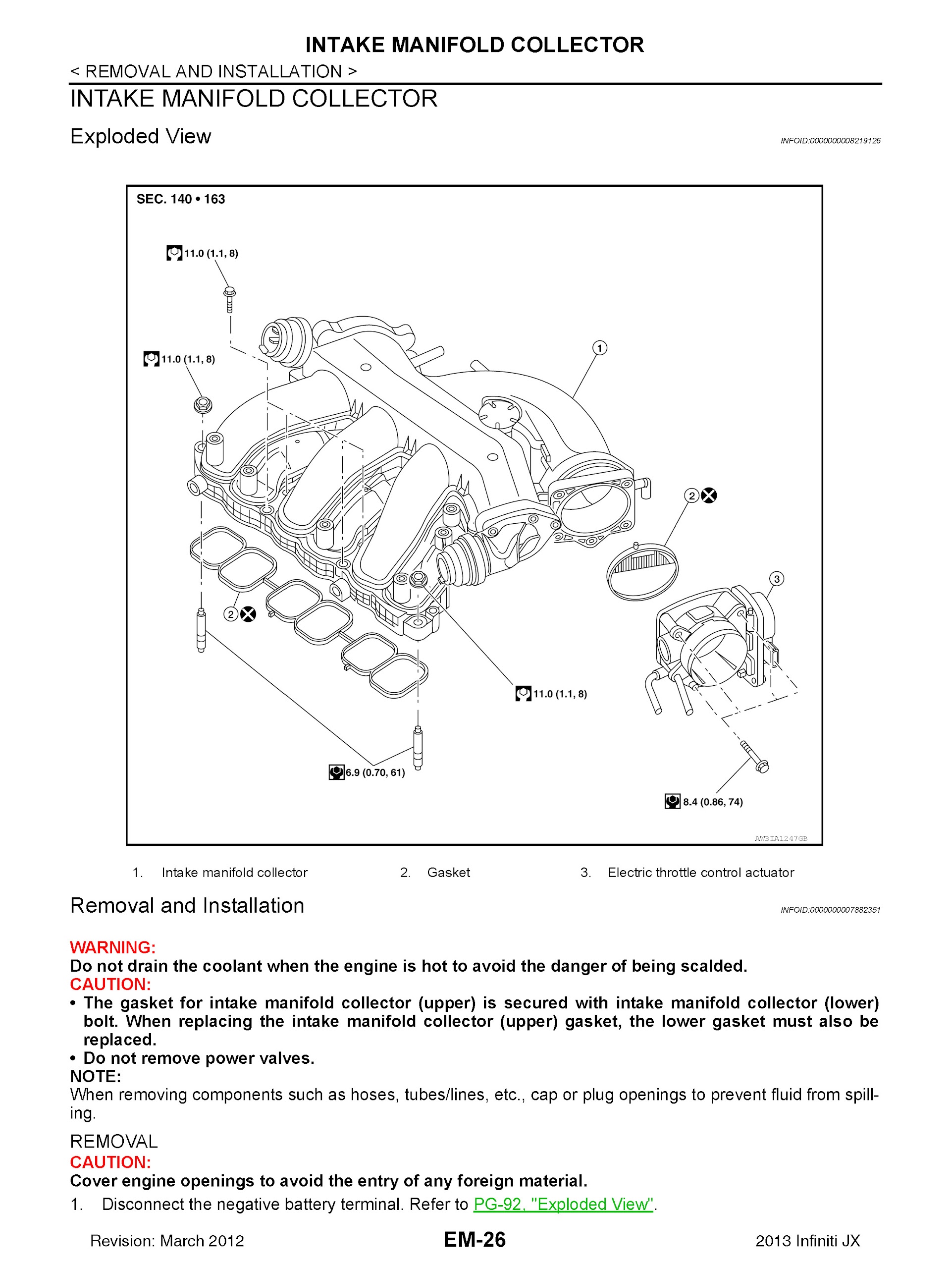 2011-2013 Infiniti QX60 Repair Manual (JX) L50 Series, Intake Manifold Connector