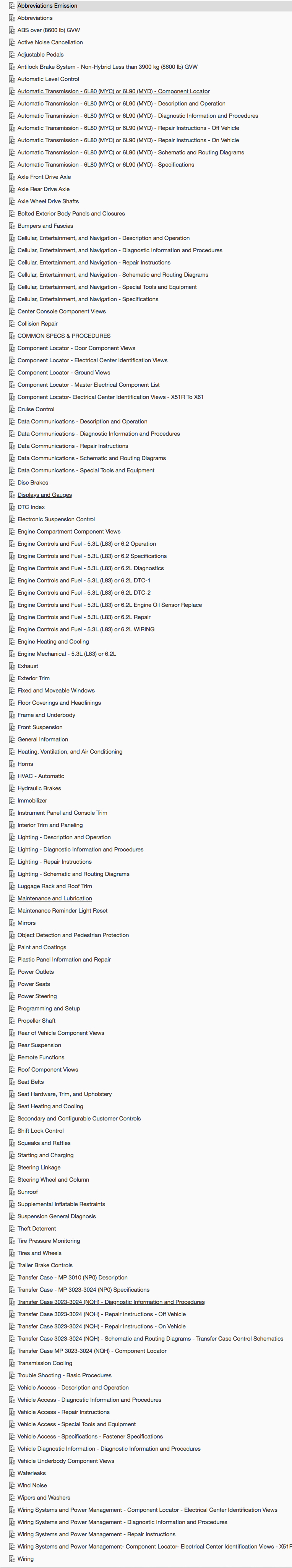 Table of Contents 2015-2020 Cadillac Escalade Repair Manual