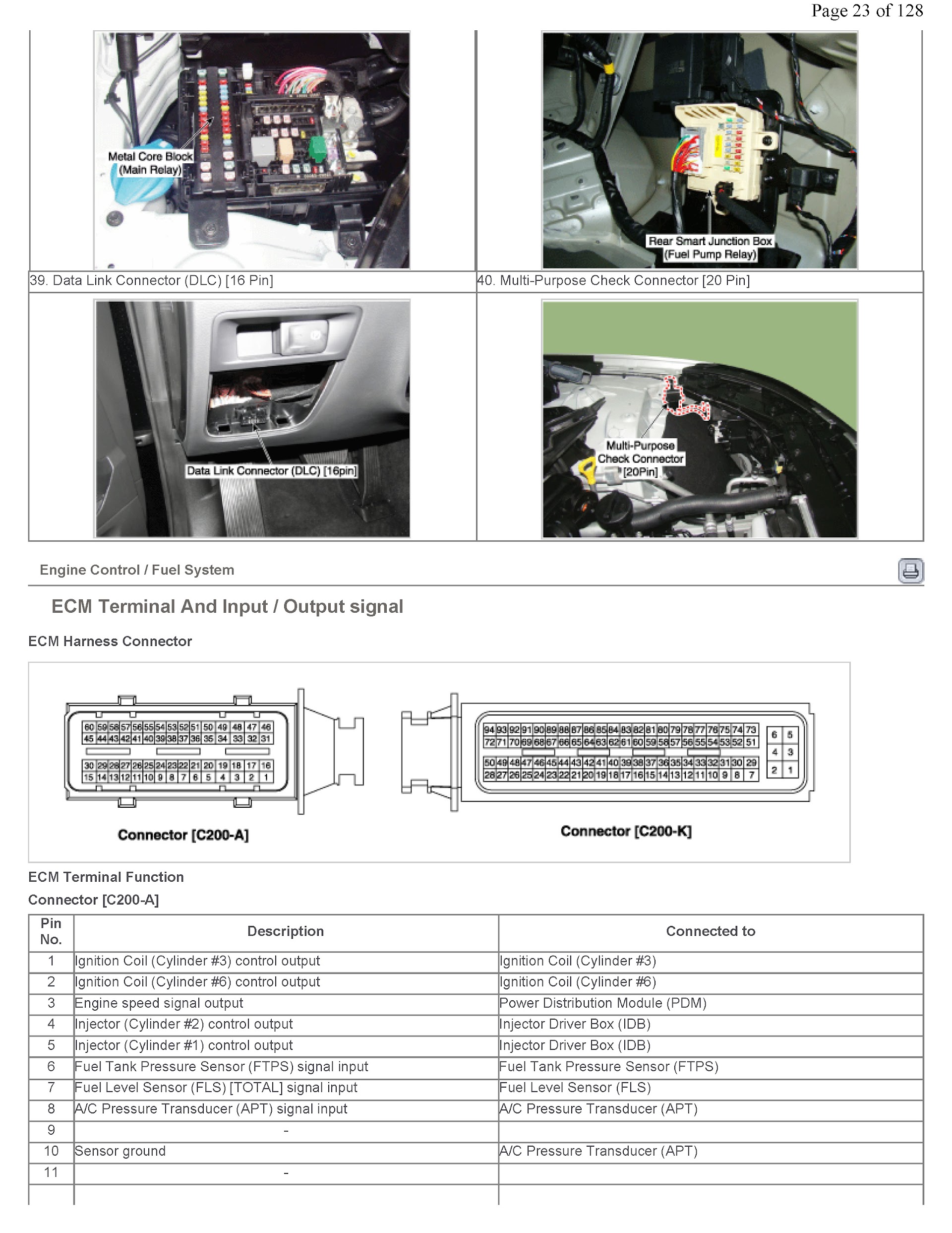 Hyundai Genesis Repair Manual, ECM Terminal Inputs Signal