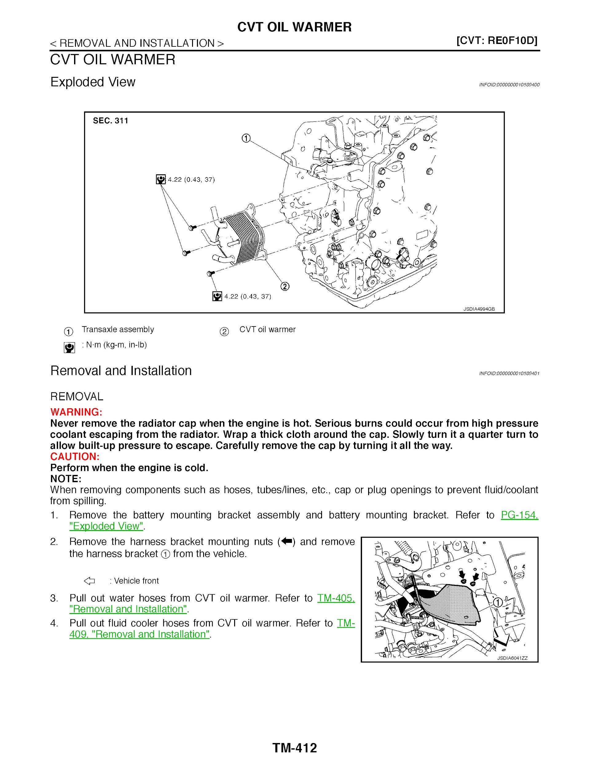 Nissan Qashqai Repair Manual, CVT Oil Warmer Removal and Installation