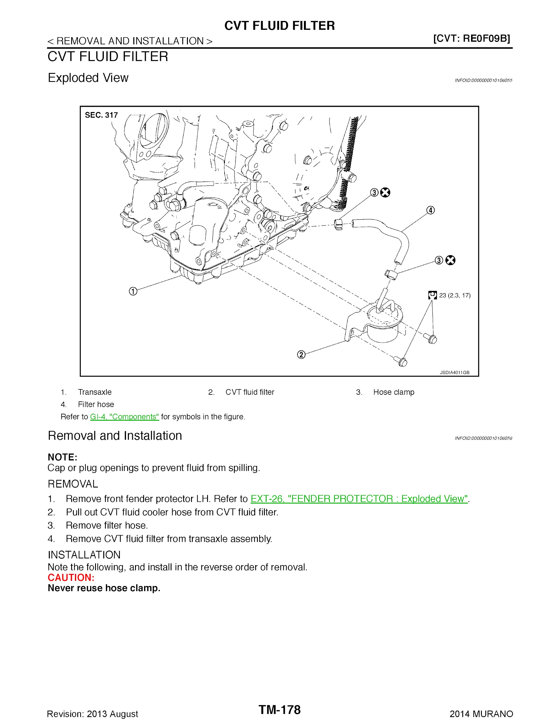 2009-2014 Nissan Murano Repair Manual, CVT Fluid Filter