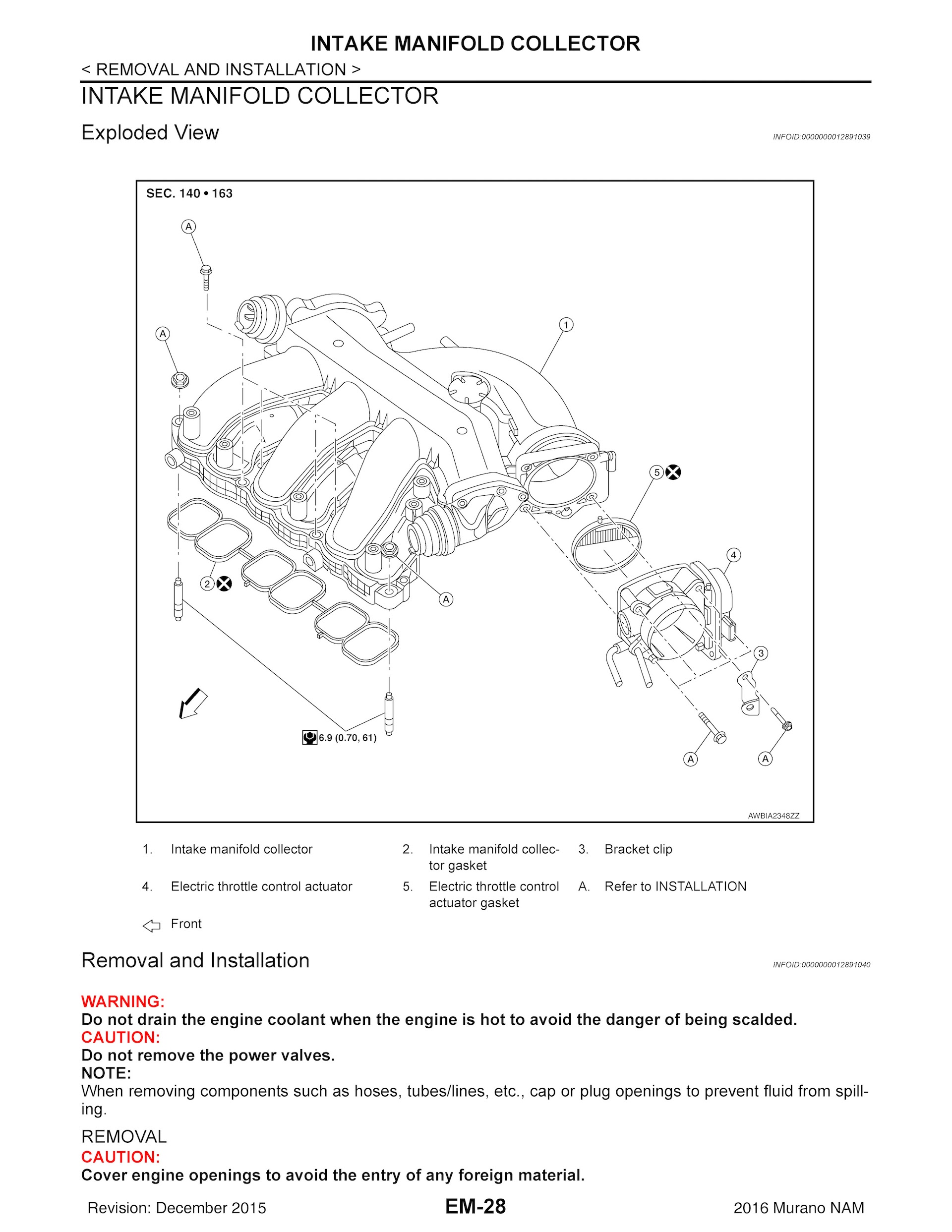 2016-2020 Nissan Murano Repair Manual, Intake Manifold Collector