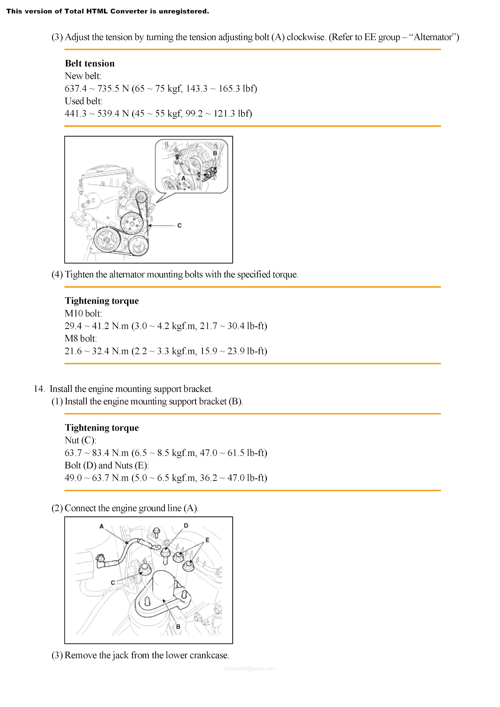 2013 Hyundai Elantra Repair Manual, Alternator Mounting Procedures