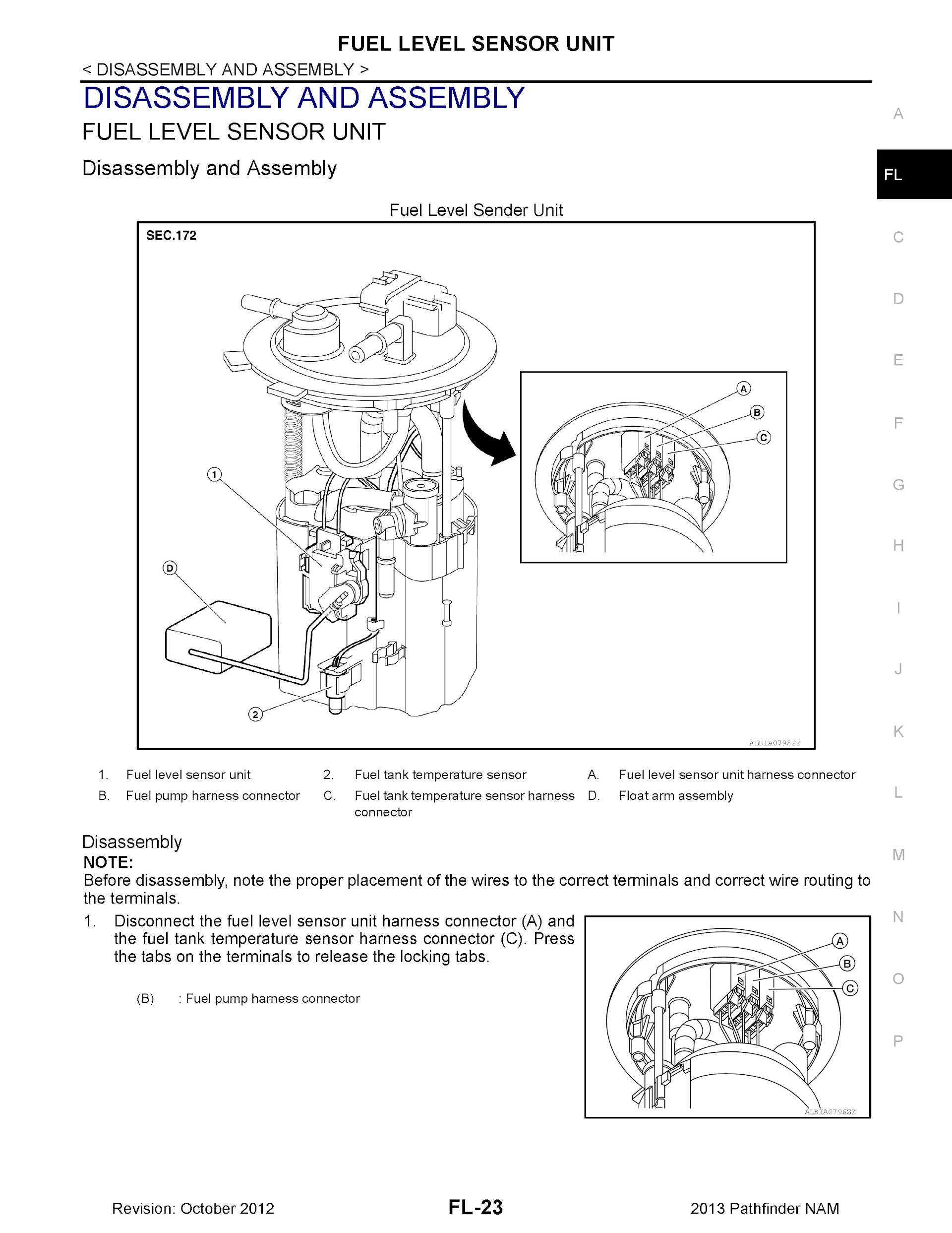 2013 Nissan Pathfinder Repair Manual, Fuel Level Sensor Unit