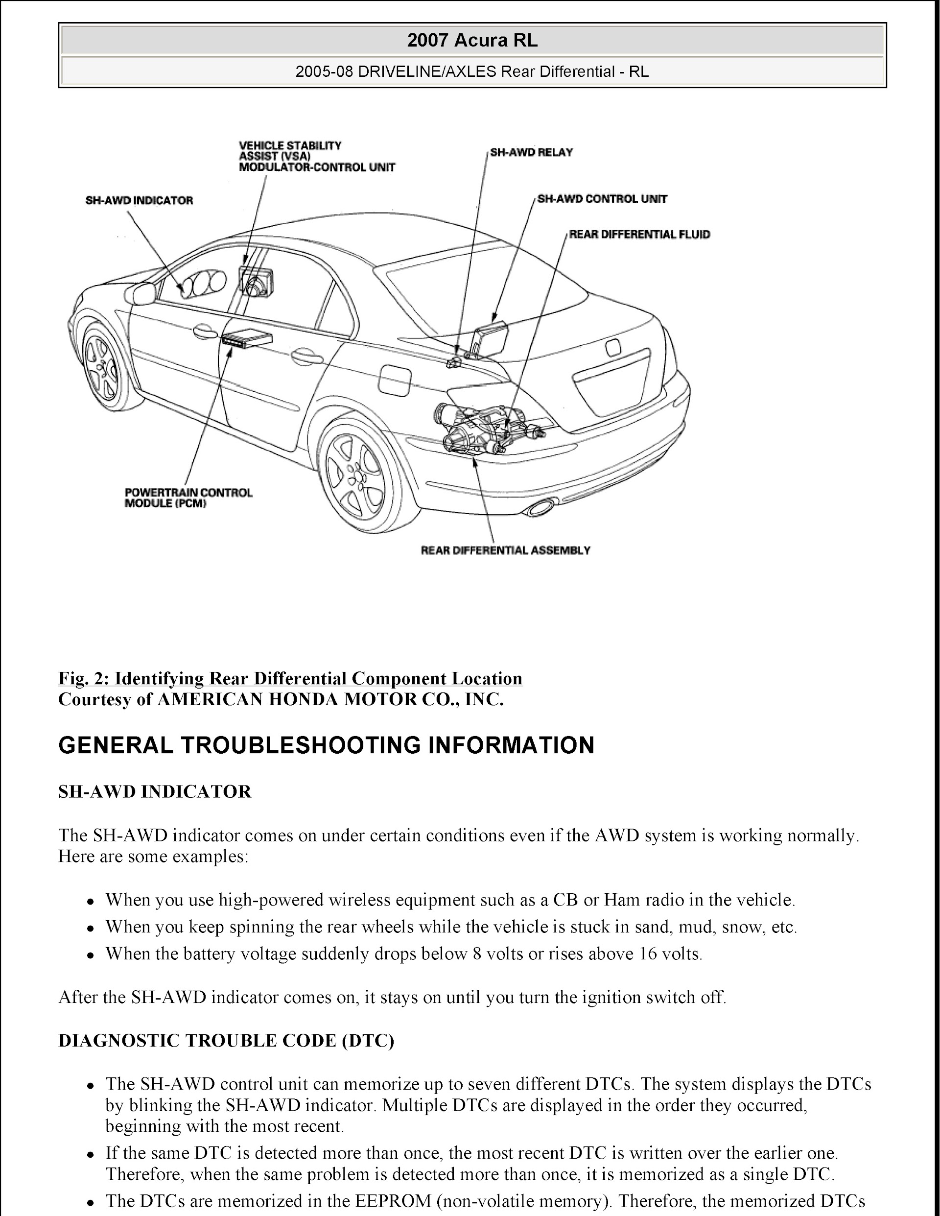 2008 Acura RL Repair Manual, Driveline, Axle Rear Differential