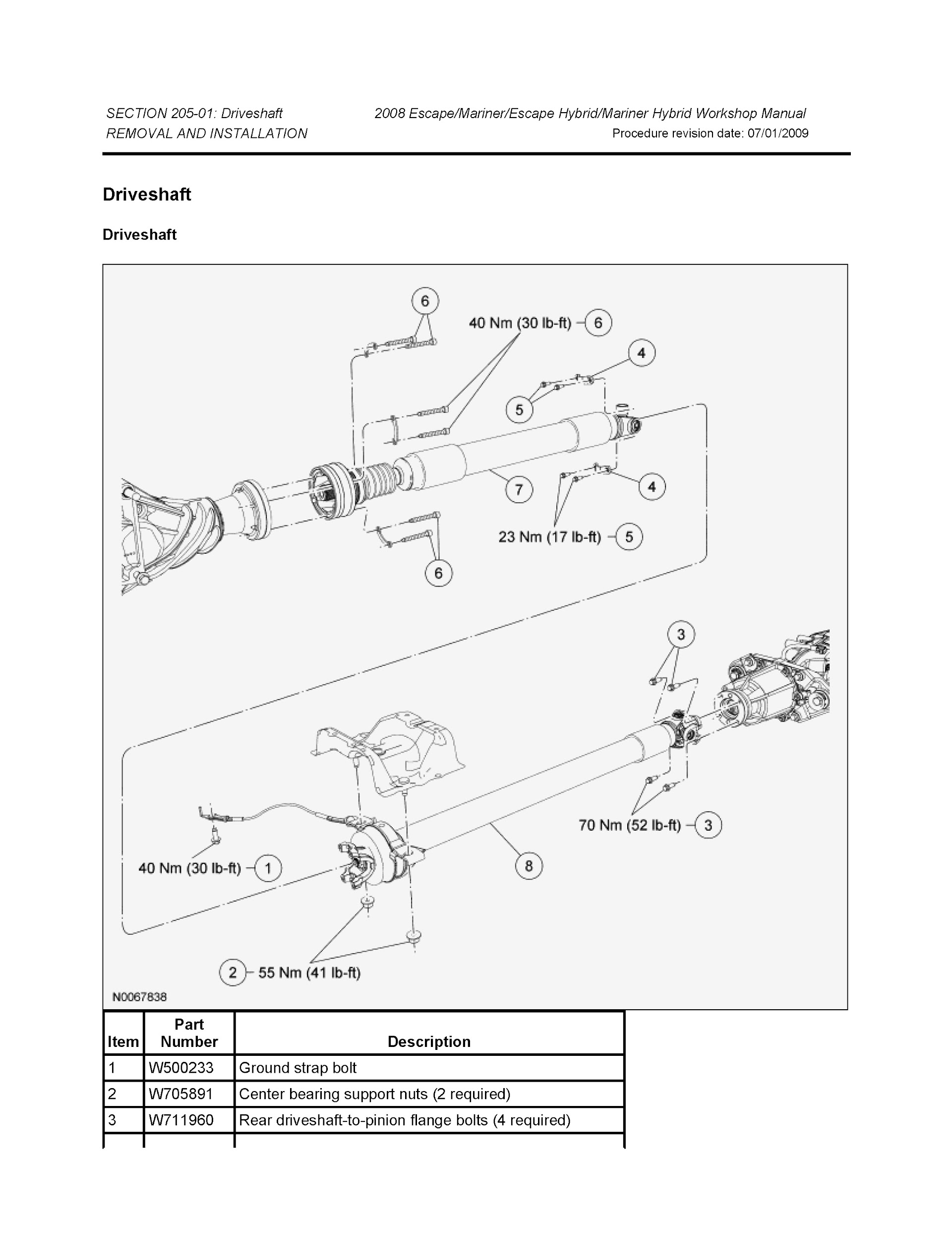 2011 Ford Escape Repair Manual Driveshaft