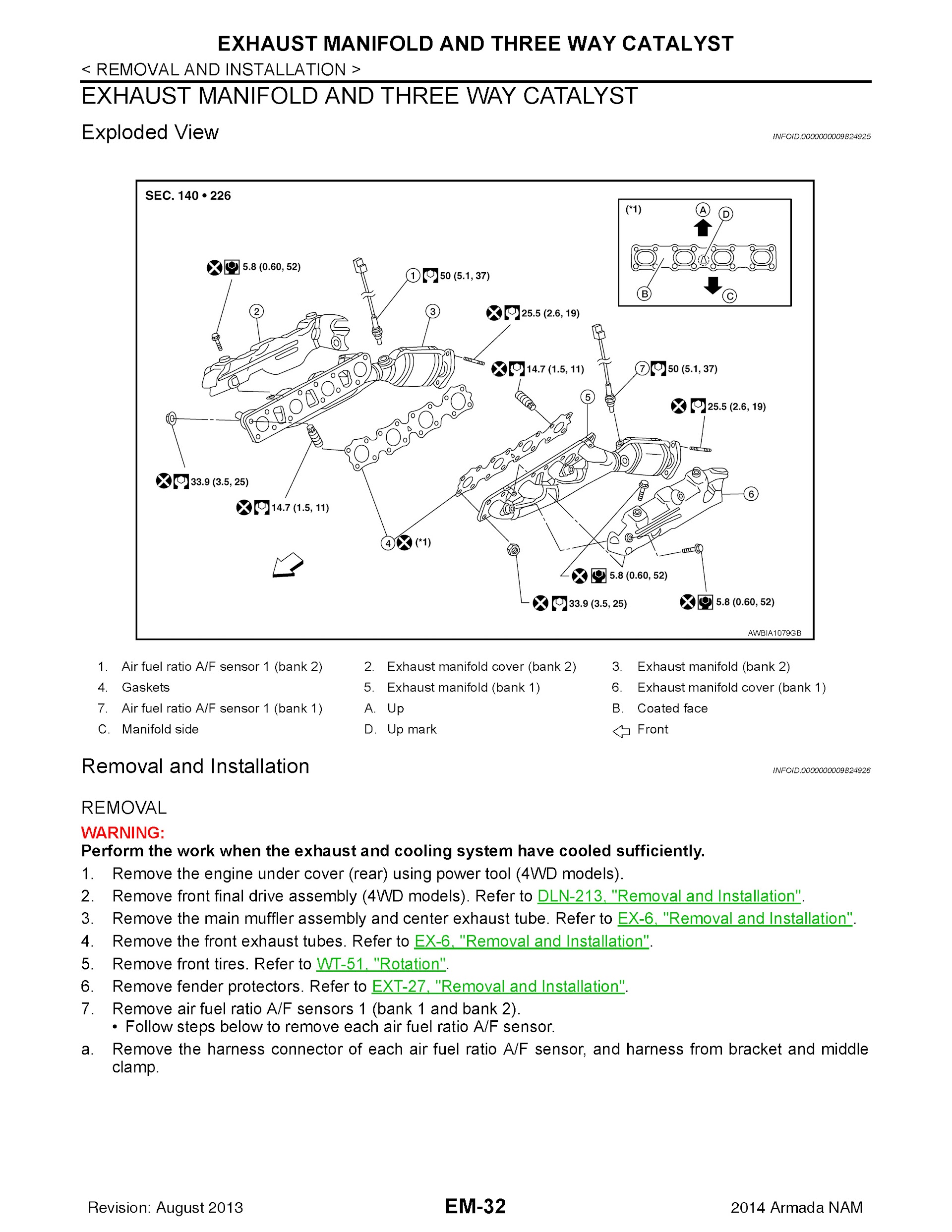 CONTENTS: 2014 Nissan Armada Repair Manual, Exhaust Manifold and Three Way Catalyst