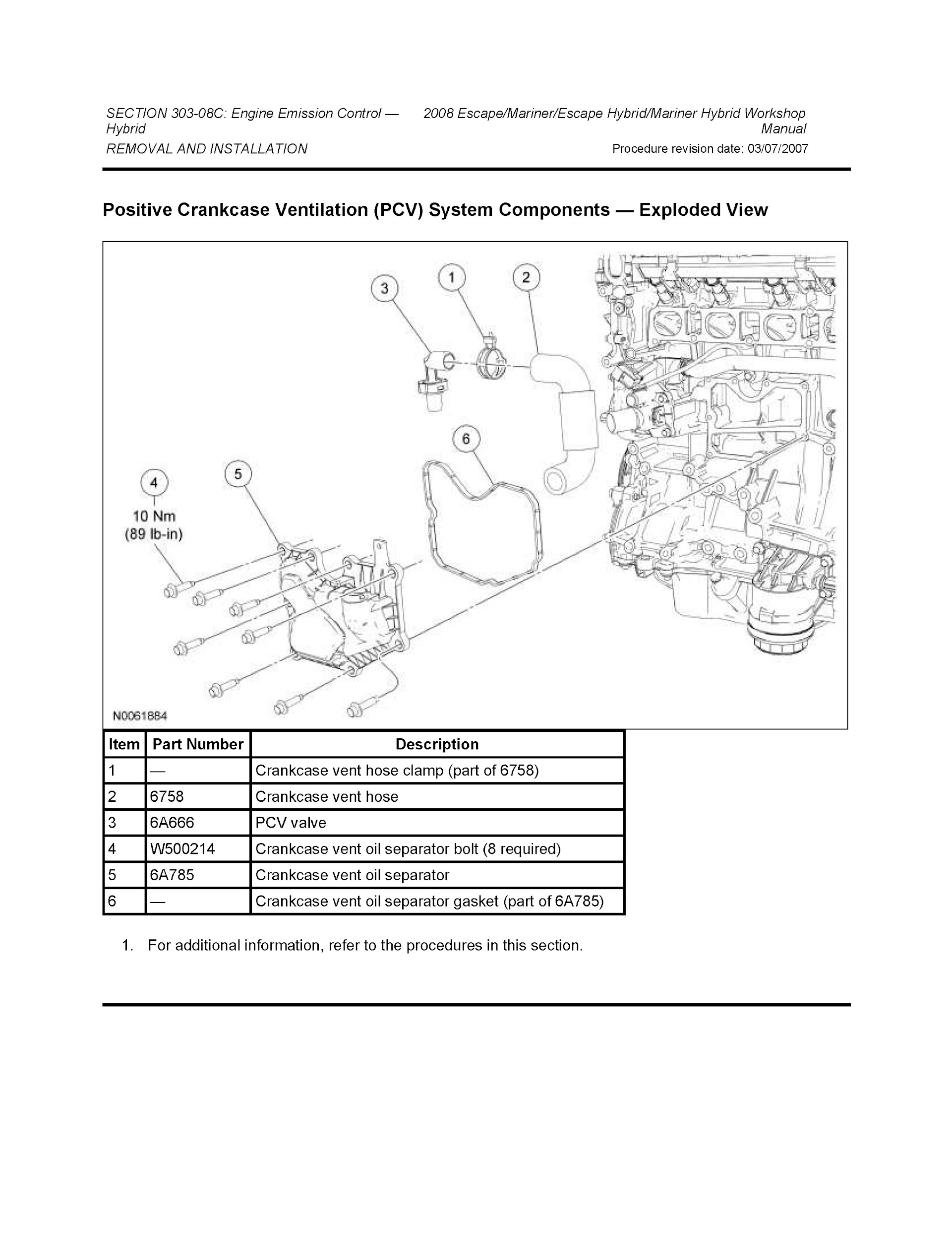 2011 Ford Escape Repair Manual Positive Crankcase Ventilation (PCV)