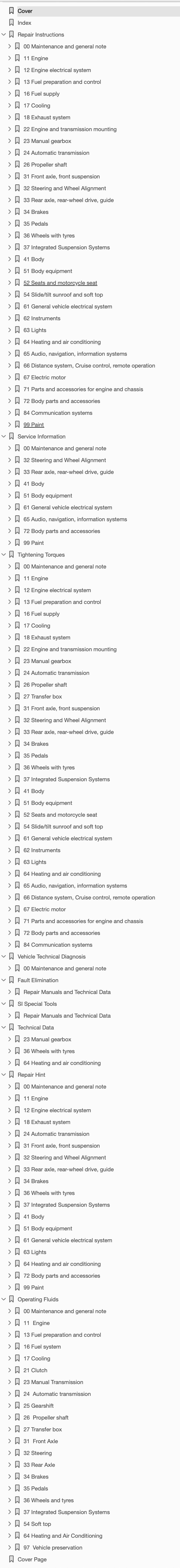 Table of Contents: 2020-2022 BMW 4 Series Repair Manual
