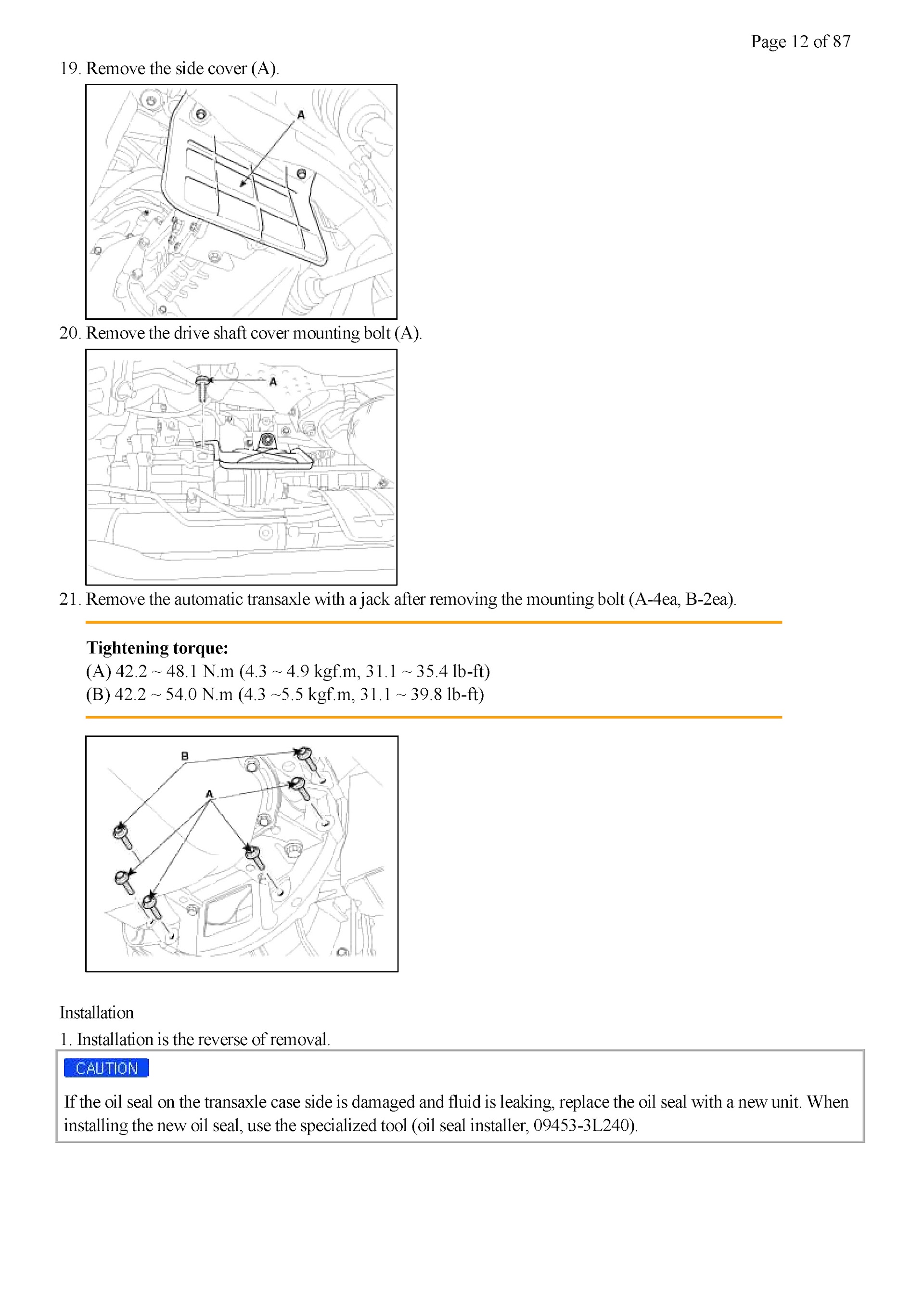 2011-2015 Kia Sportage Repair Manual, engine repair