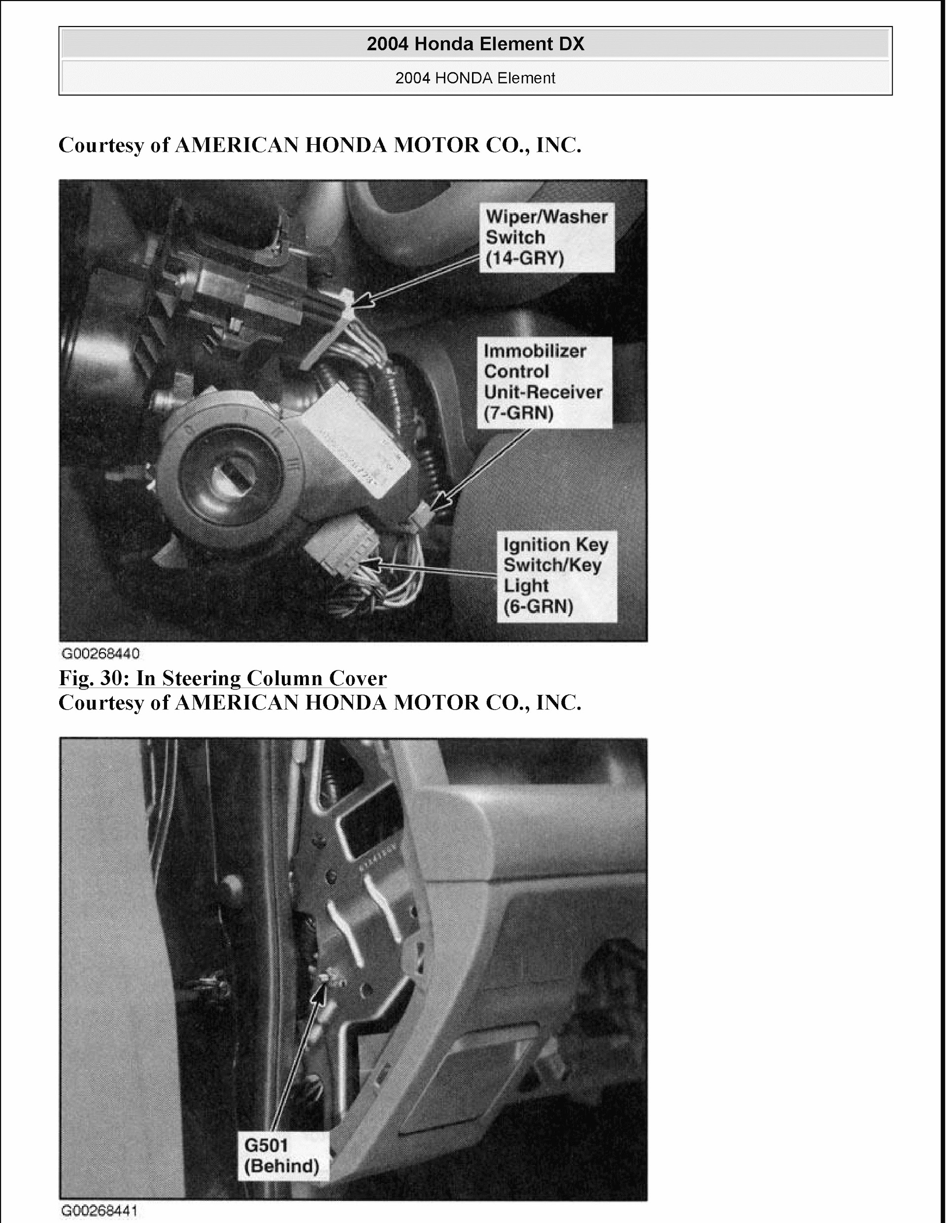 2008 Honda Element Repair Manual, Steering Column
