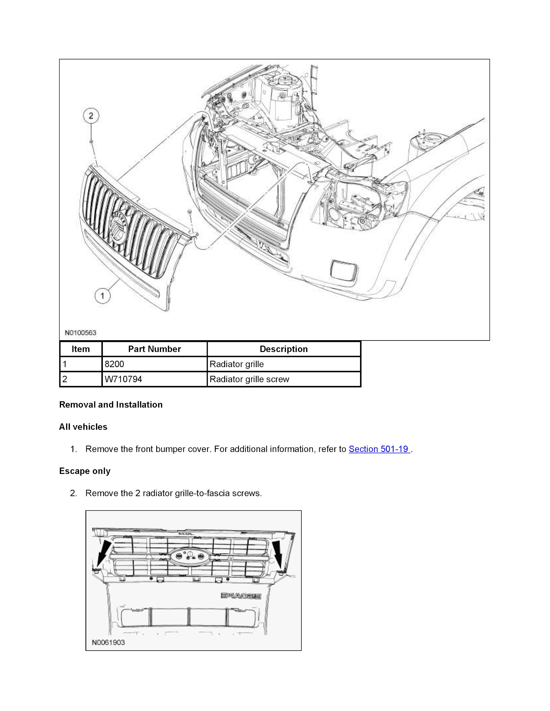 2011 Ford Escape Repair Manual Radiator Grill Removal and Installation