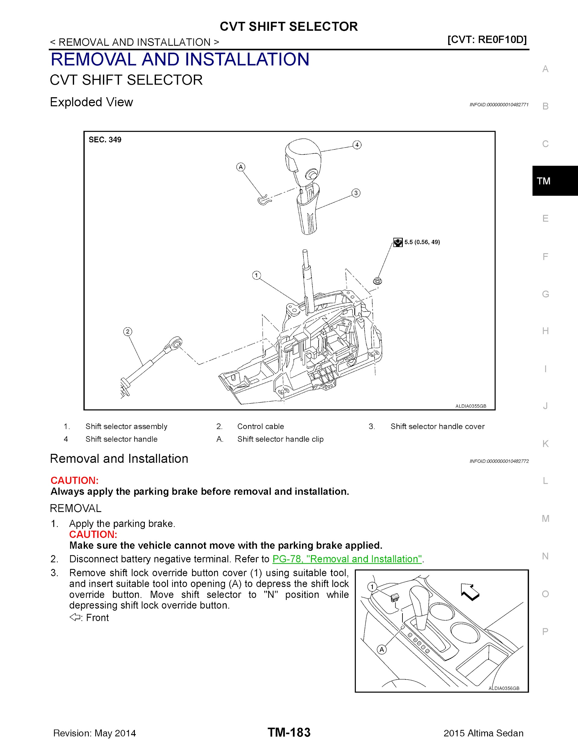 CONTENTS: 2015 Nissan Altima Repair Manual CVT Shift Selector