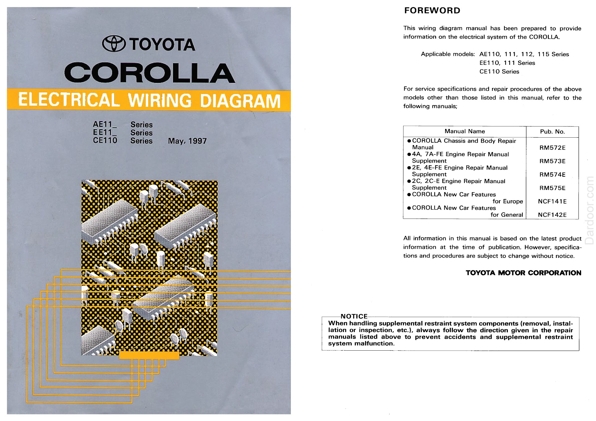 1997-2002 toyota corolla electrical wiring diagrams cover page