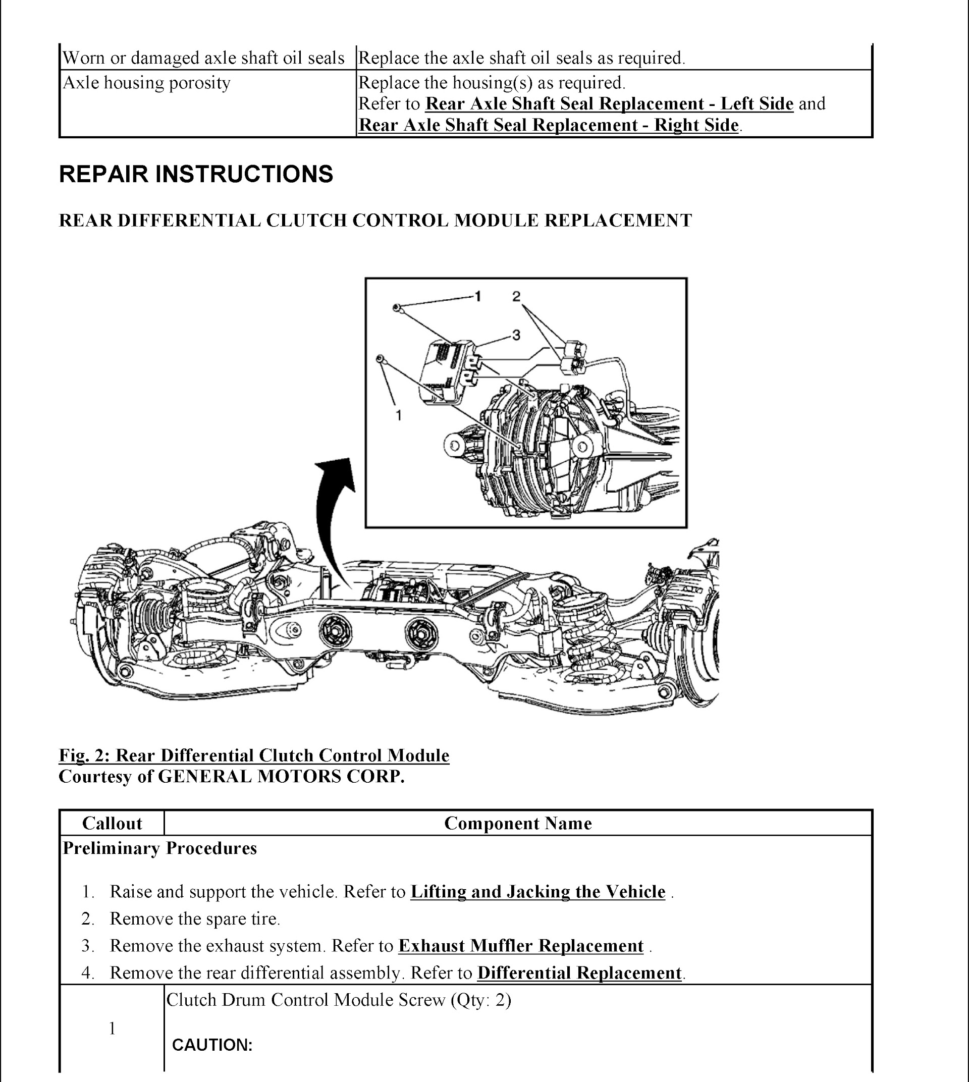 CONTENTS: 2010-2012 Chevrolet Equinox Repair Manual and GMC Terrain, Rear Differential Clutch Control Module Replacement