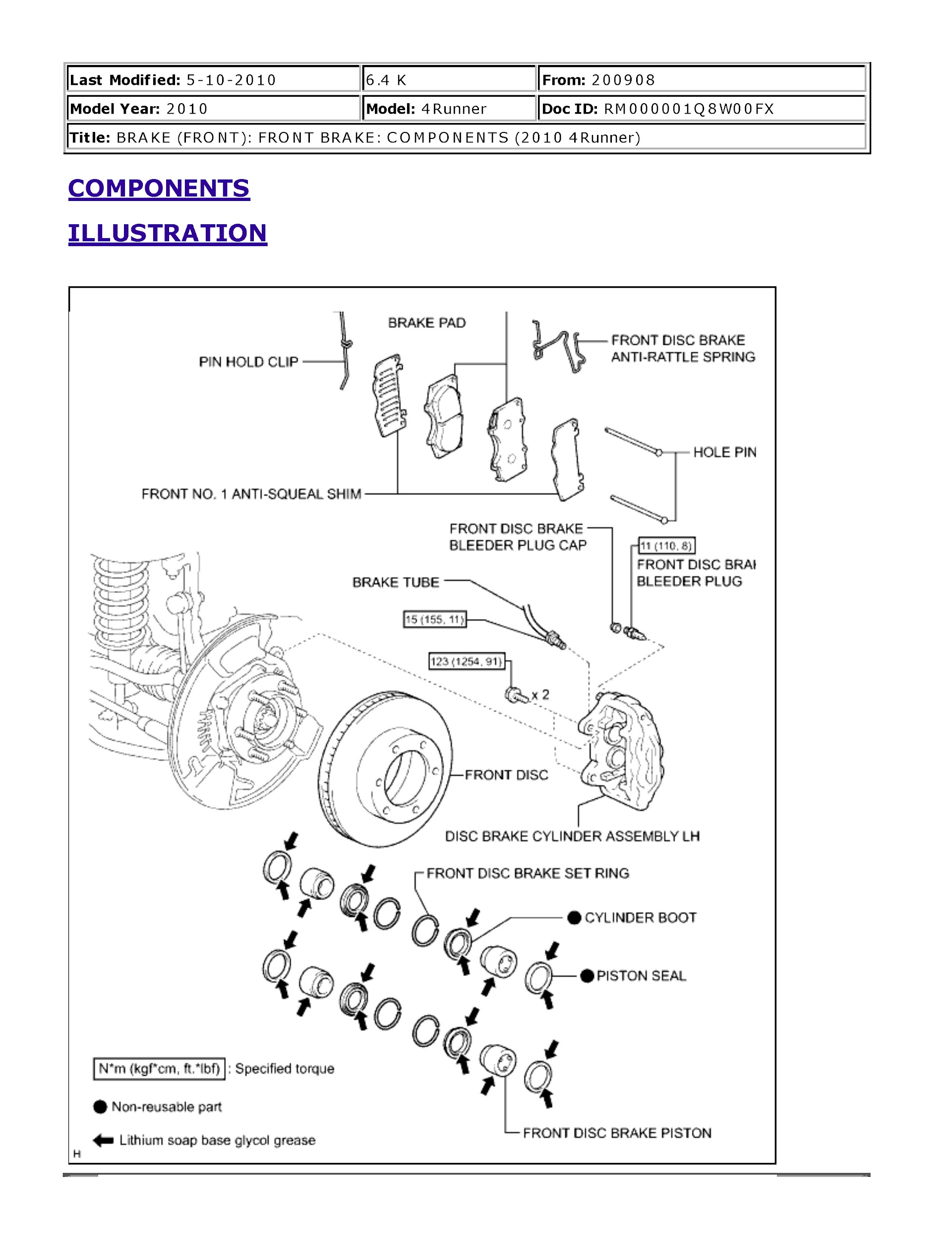 2010 Toyota 4Runner Repair Manual, Brake System