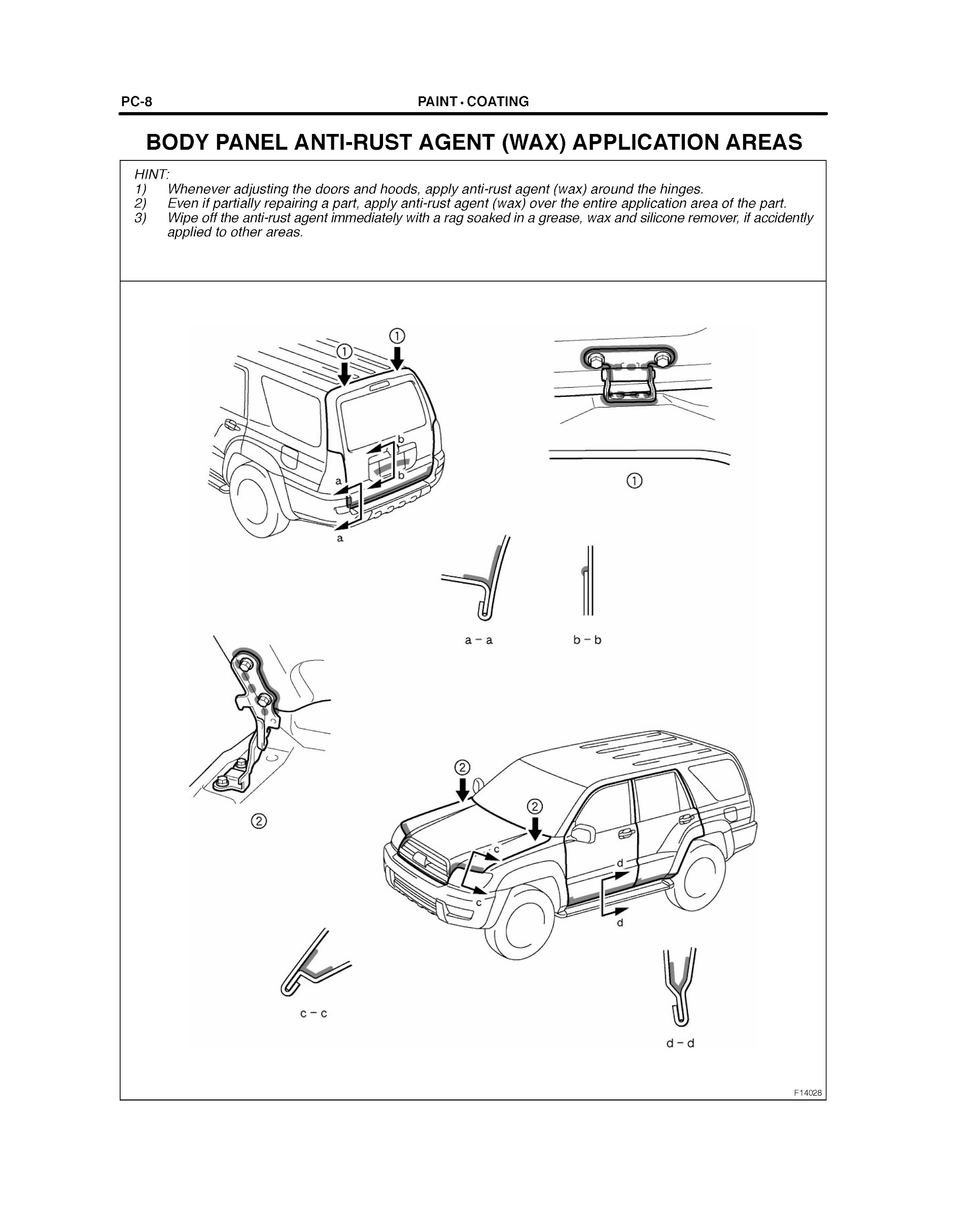2007 Toyota 4Runner Repair Manual, Body Panel Anti-Rust Agent (Wax) Application Areas
