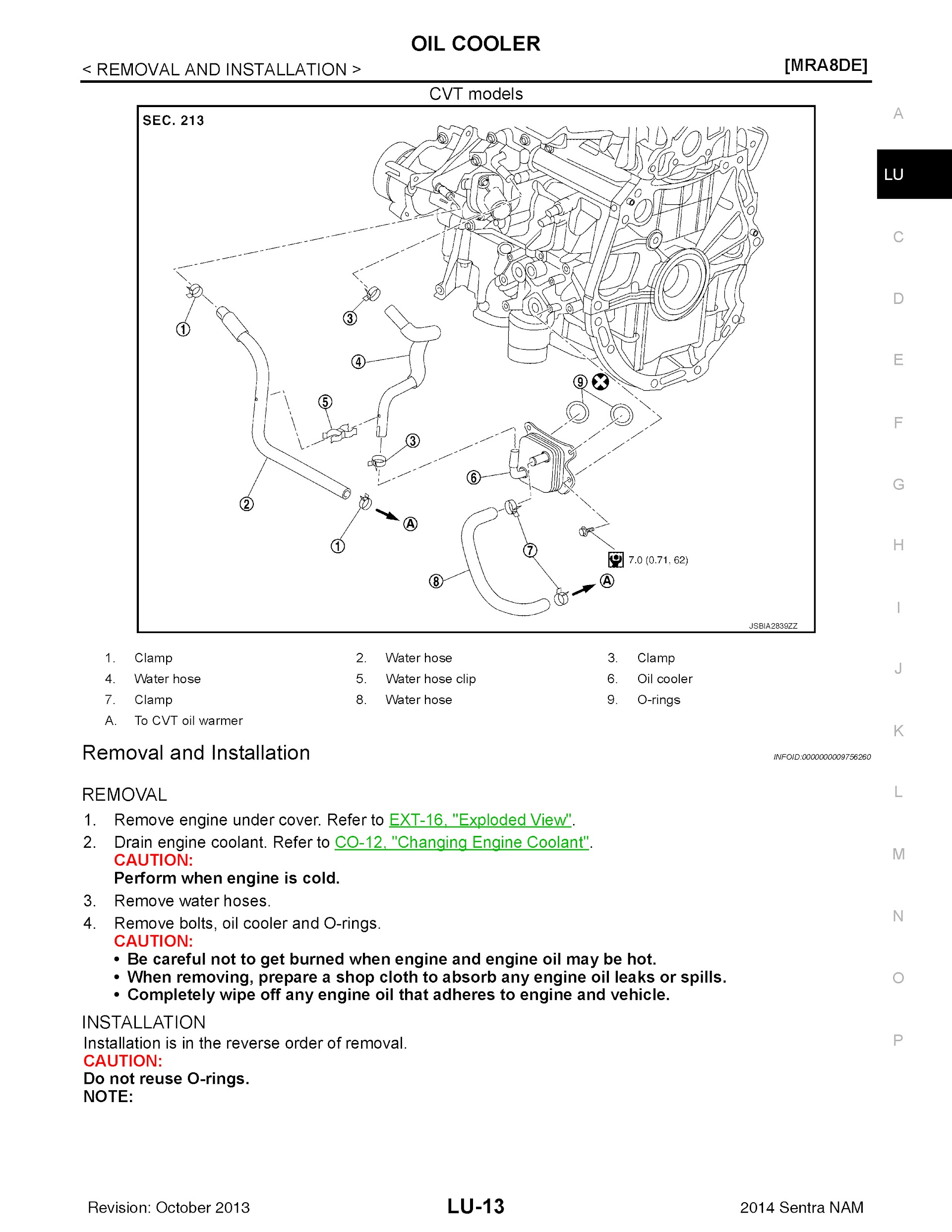 2014 Nissan Sentra Repair Manual, Oil Cooler