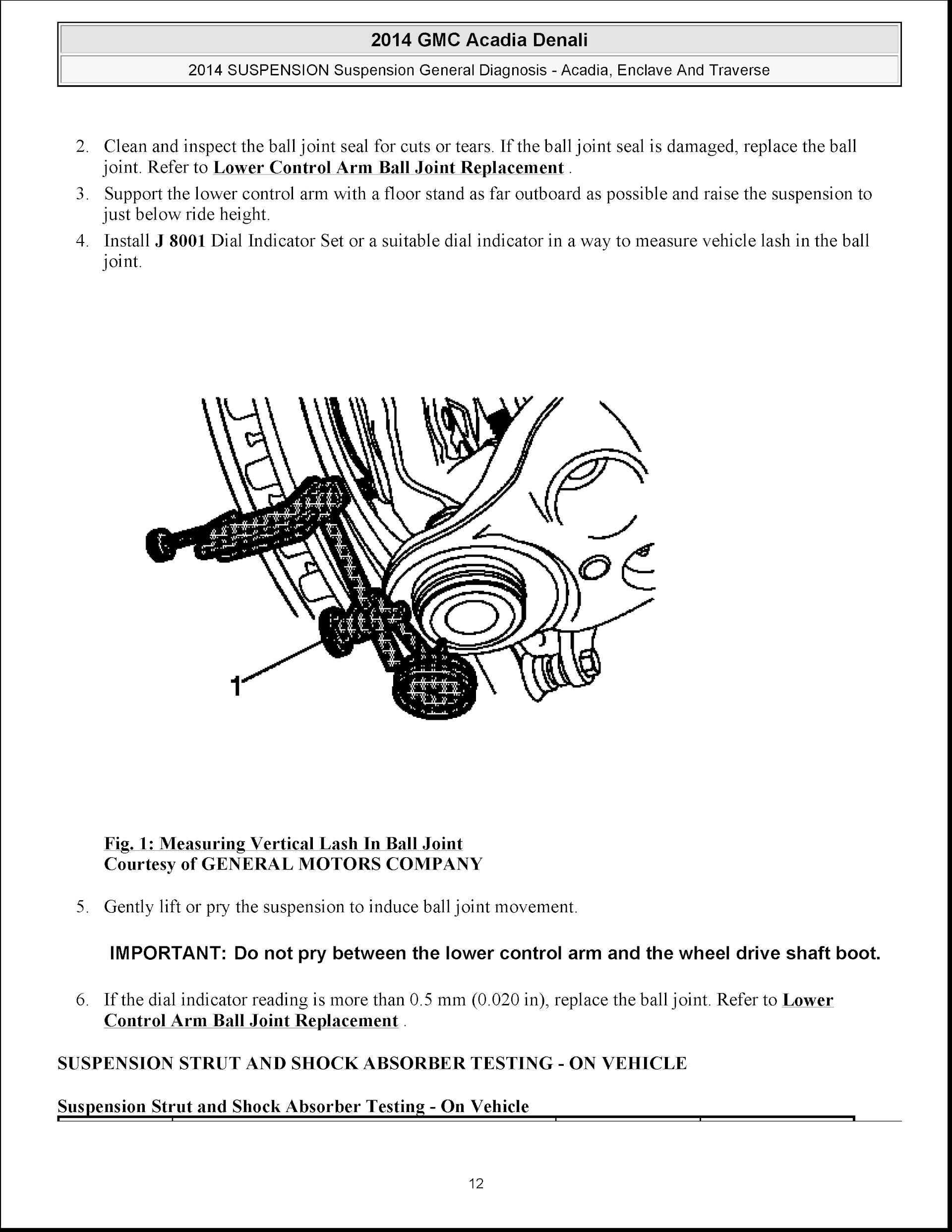2013-2016 GMC Acadia Repair Manual (Denali, Enclave and Chevrolet Traverse), Suspension System