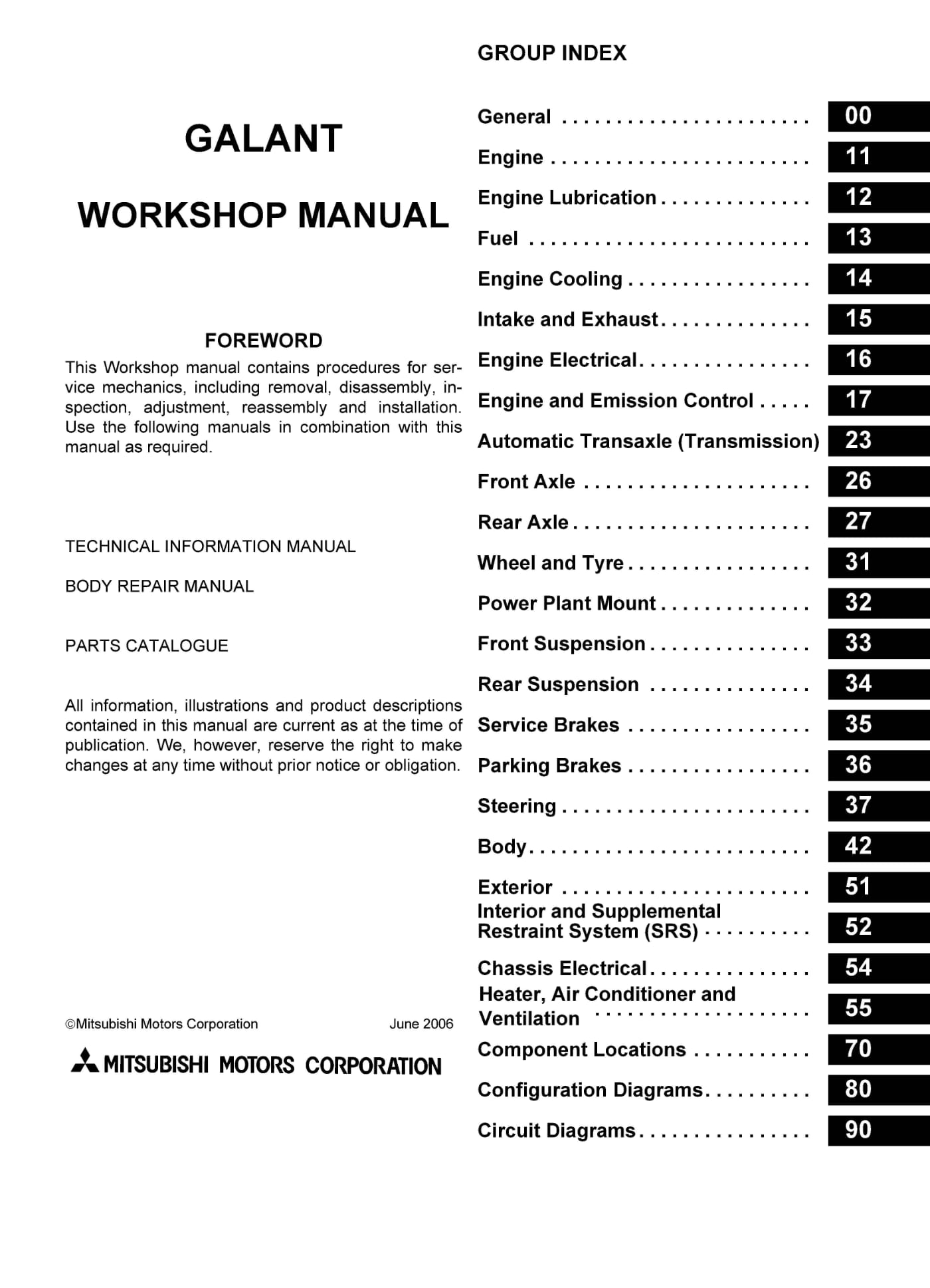 Table Of Contents 2007 Mitsubishi Galant Repair Manual And Expert Review