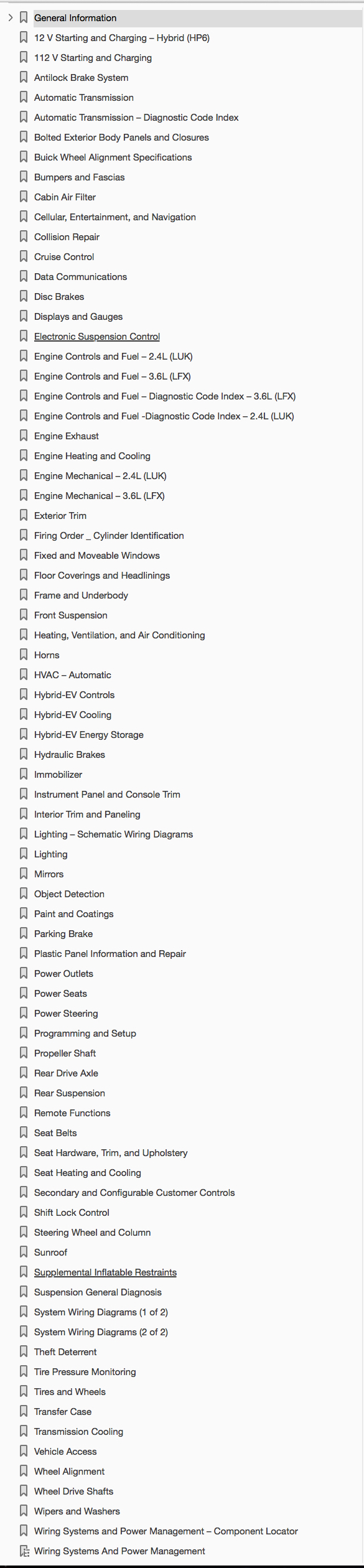 Table of Contents 2012-2016 Buick LaCrosse Repair Manual