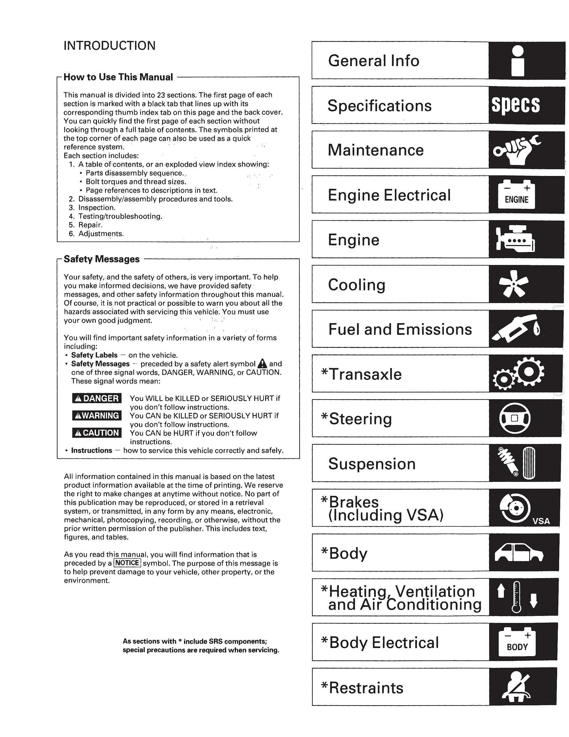 table of contents 2004 Acura TL Repair Manual