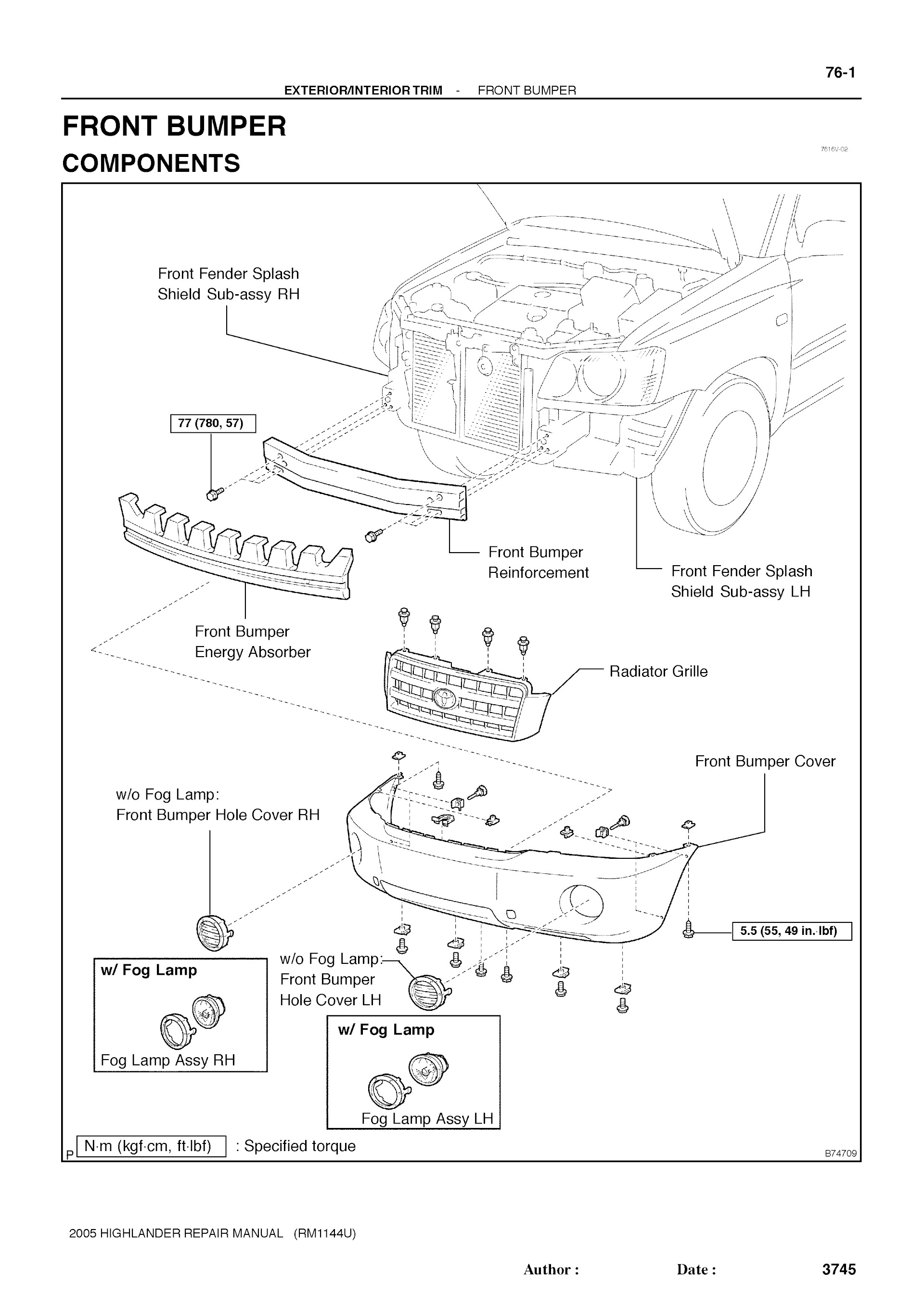 2001-2007 Toyota Highlander Repair Manual Front Bumper Replacement