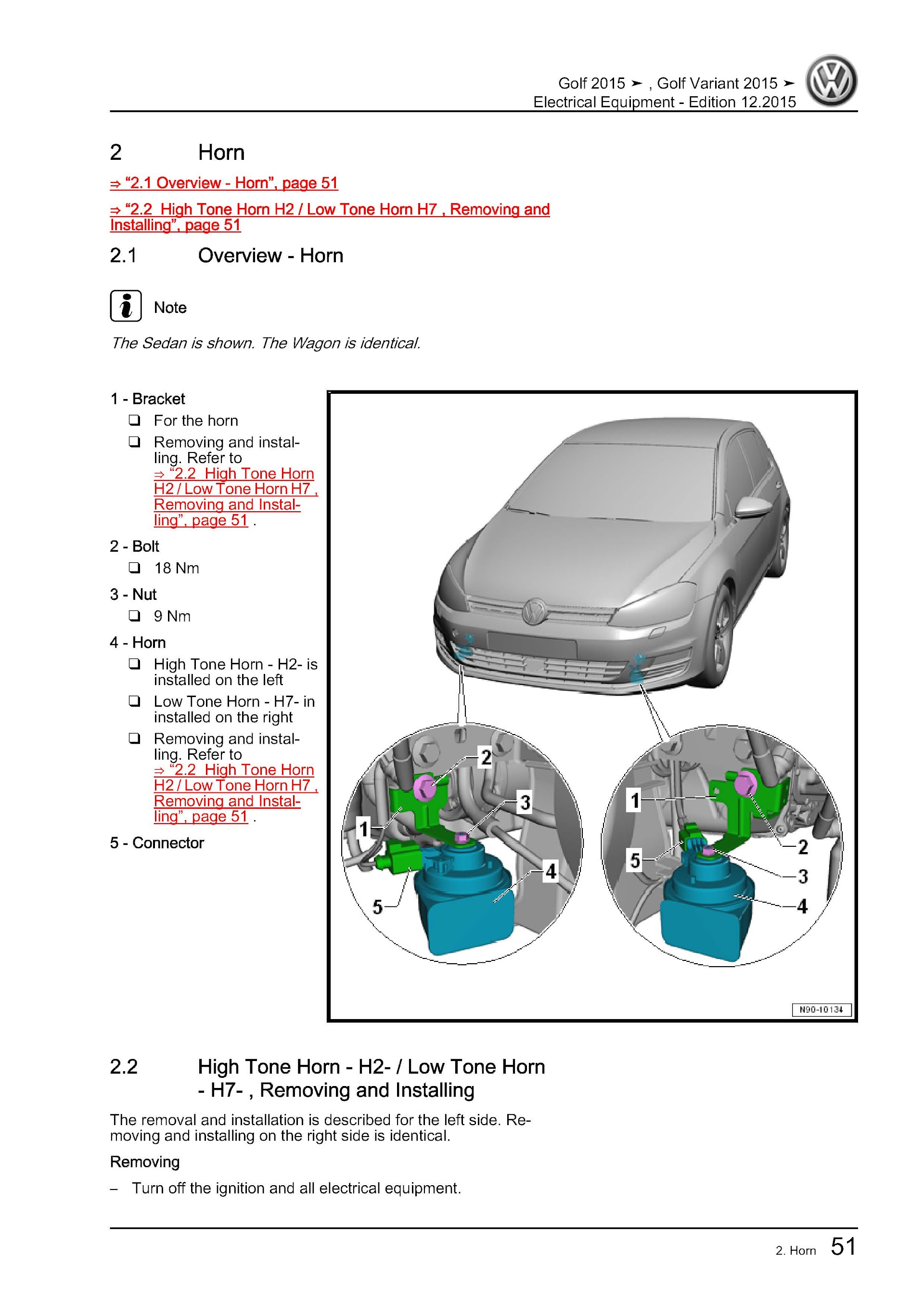 Volkswagen Golf Variant Repair Manual, Component Locations