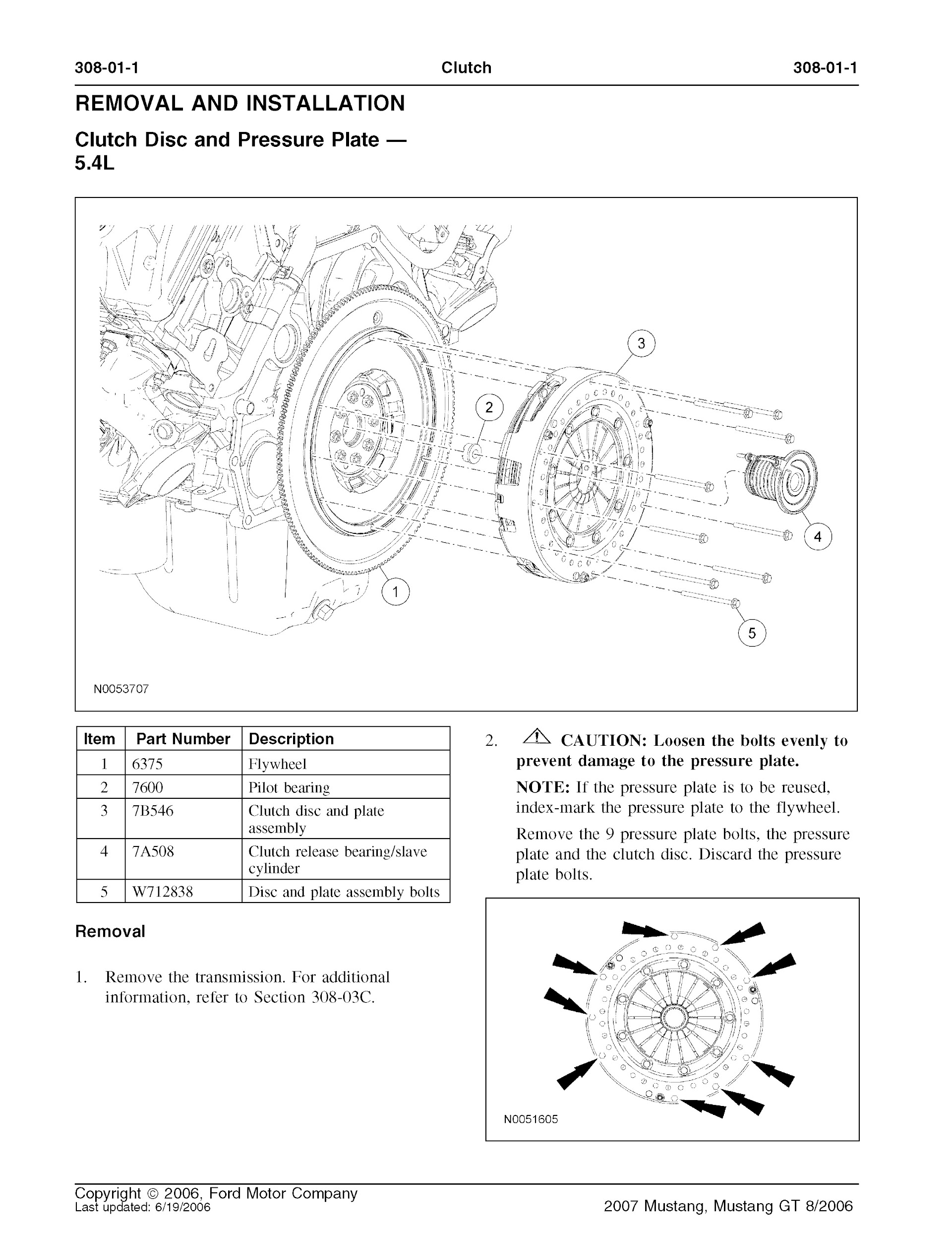 2007 Ford Mustang Repair Manual, Clutch Removal and Installation