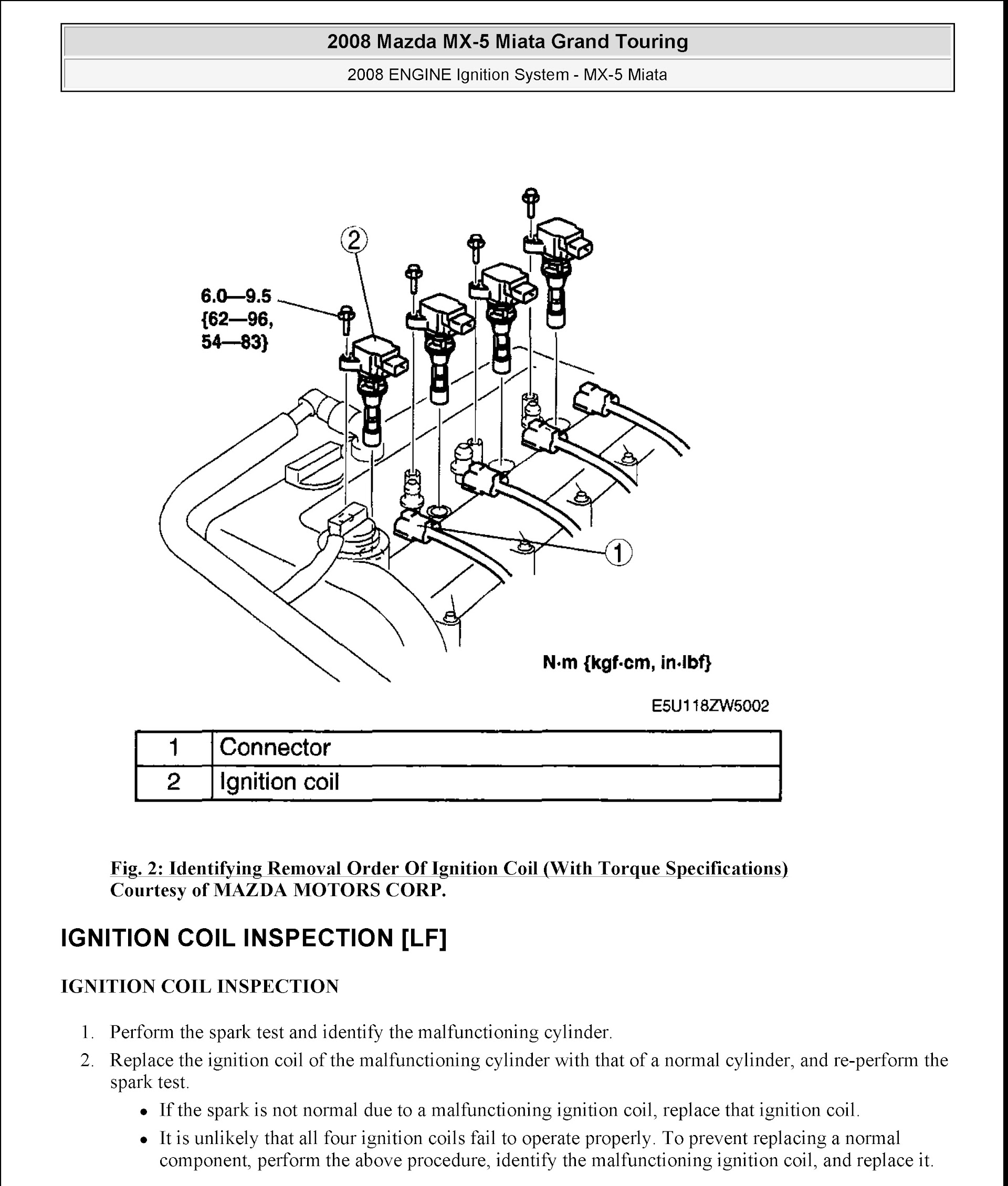 2006-2013 Mazda Miata MX-5 Repair Manual, Engine Ignition System
