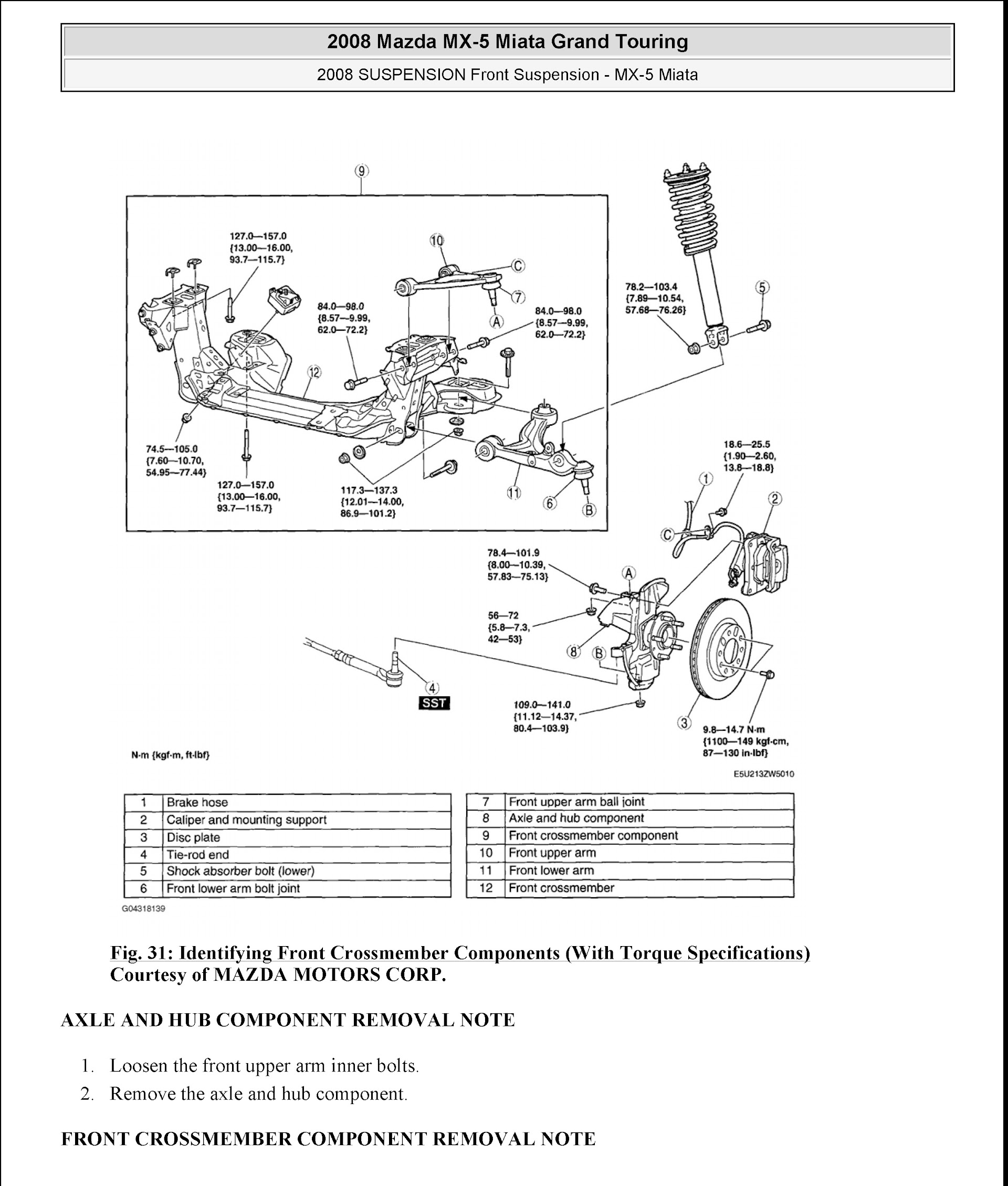 2006-2013 Mazda Miata MX-5 Repair Manual, Suspension System, Front Suspension