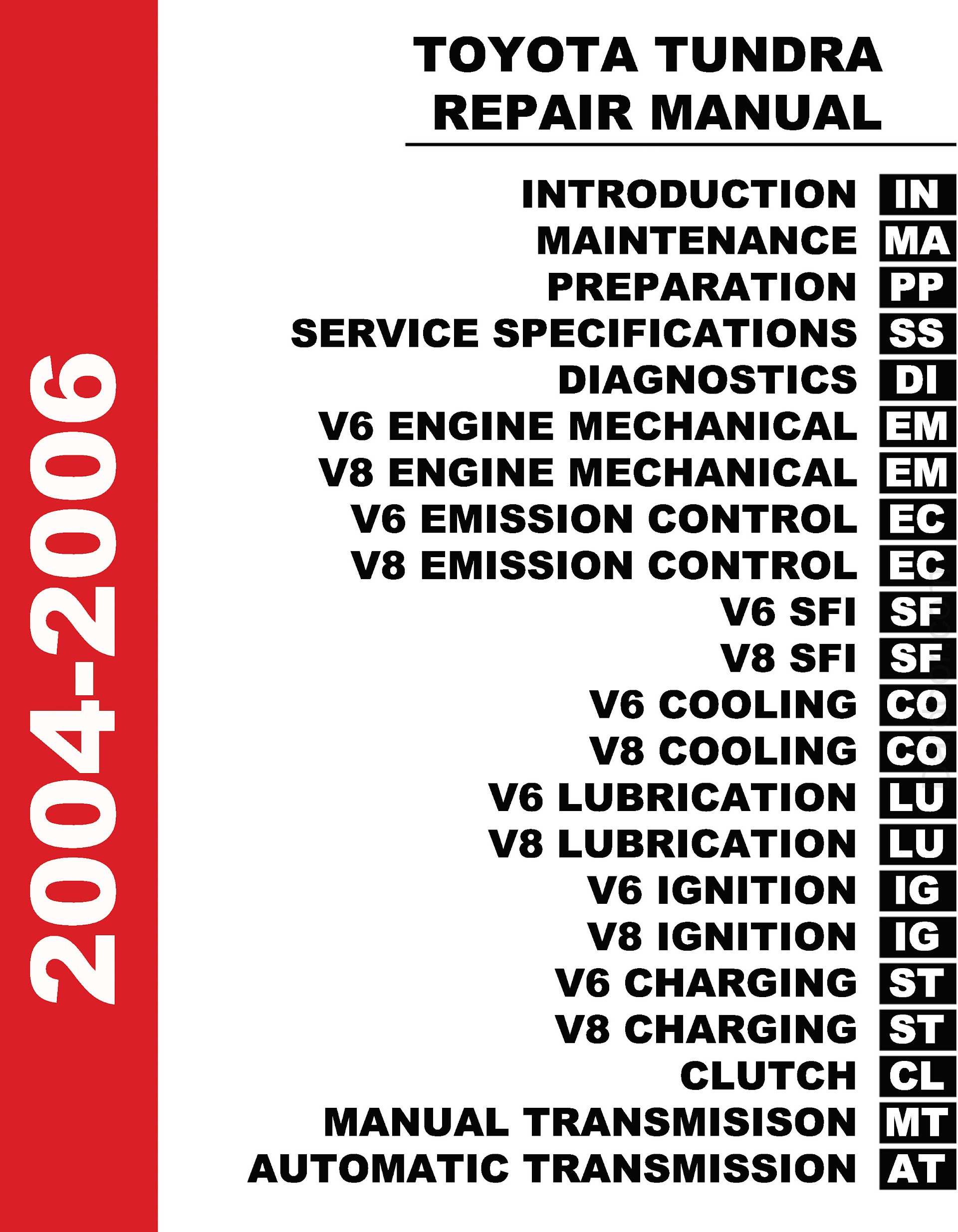 Table of Contents 2004-2006 Toyota Tundra Repair Manual