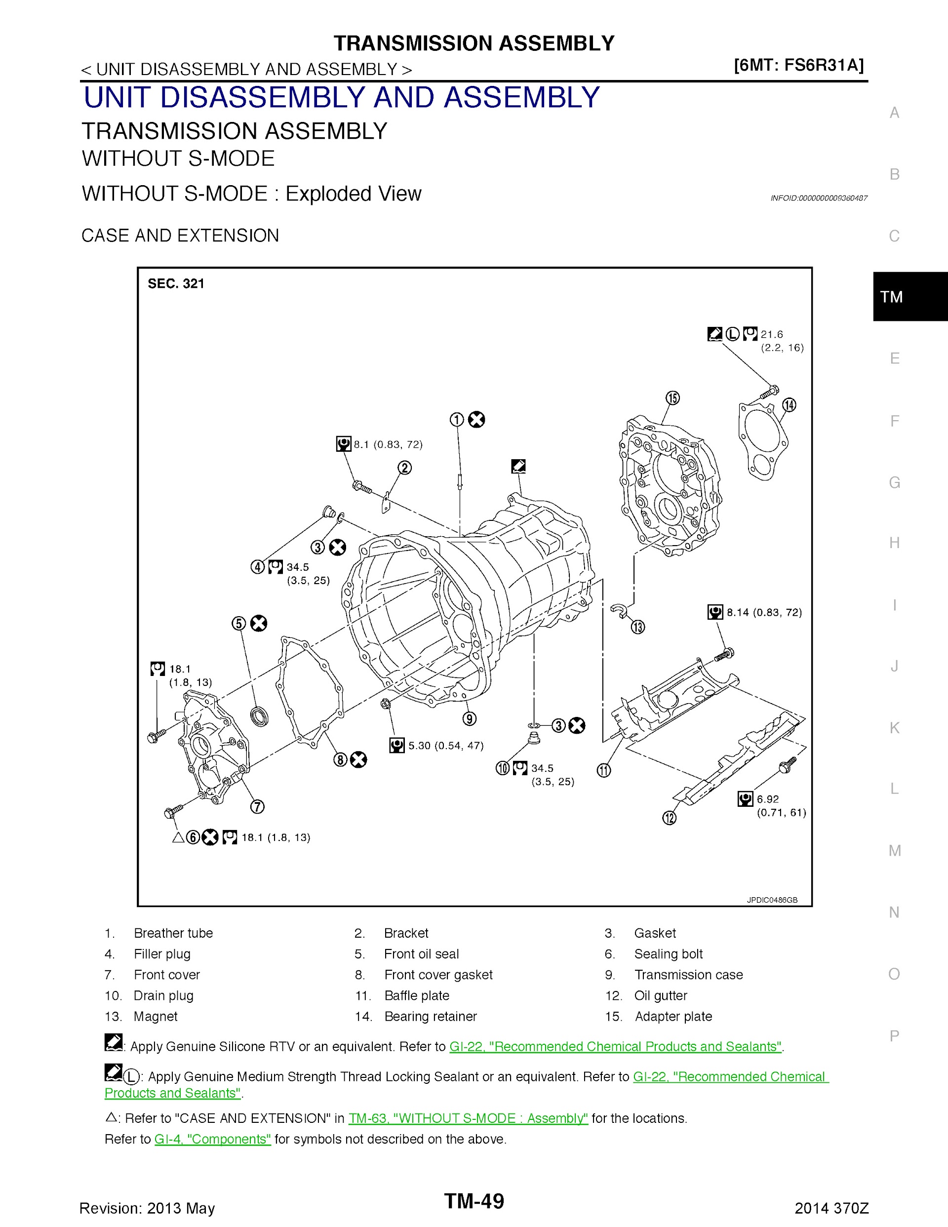 CONTENTS: 2014 Nissan 370Z Repair Manual, Transmission Assembly