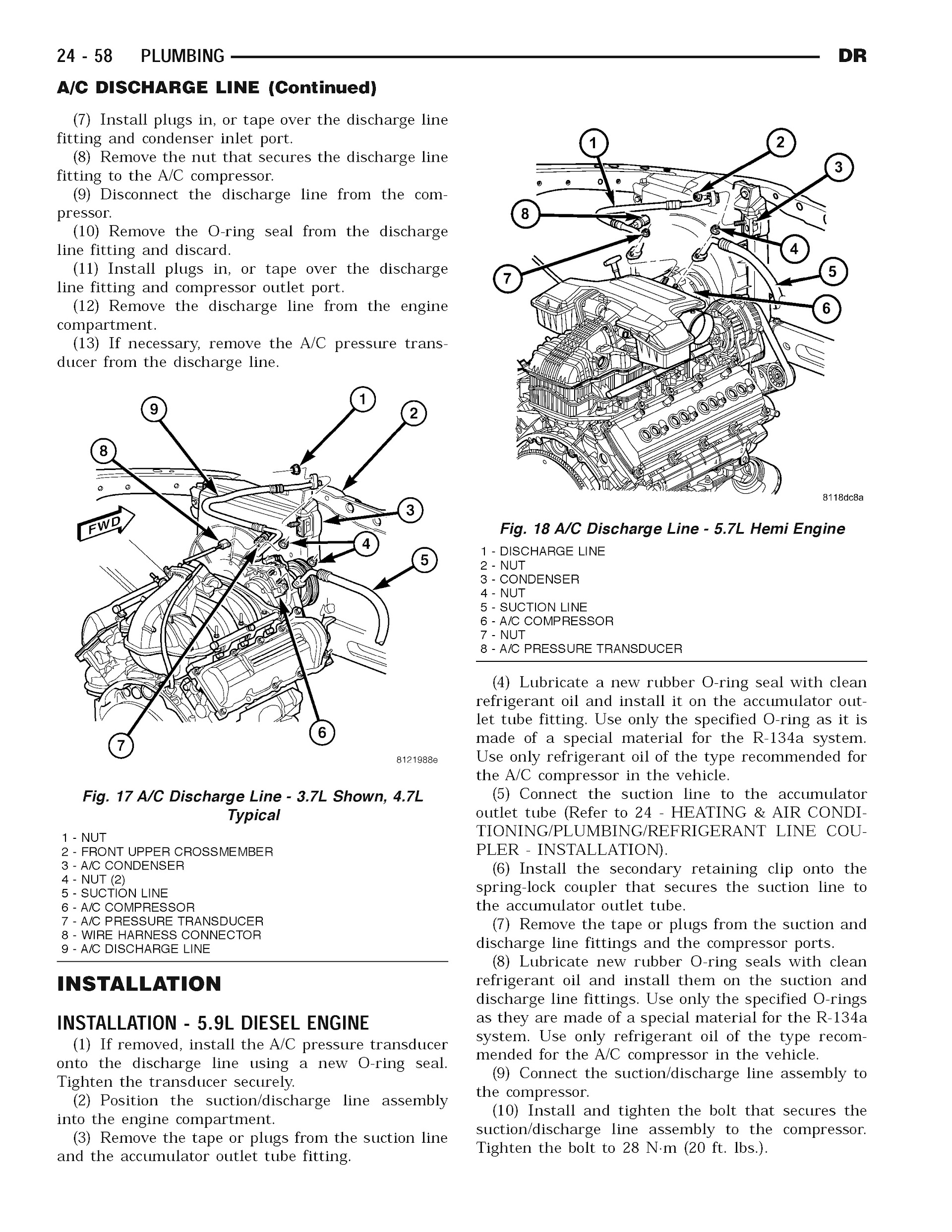 2004 Dodge RAM Truck Repair Manual, A/C Discharge Line