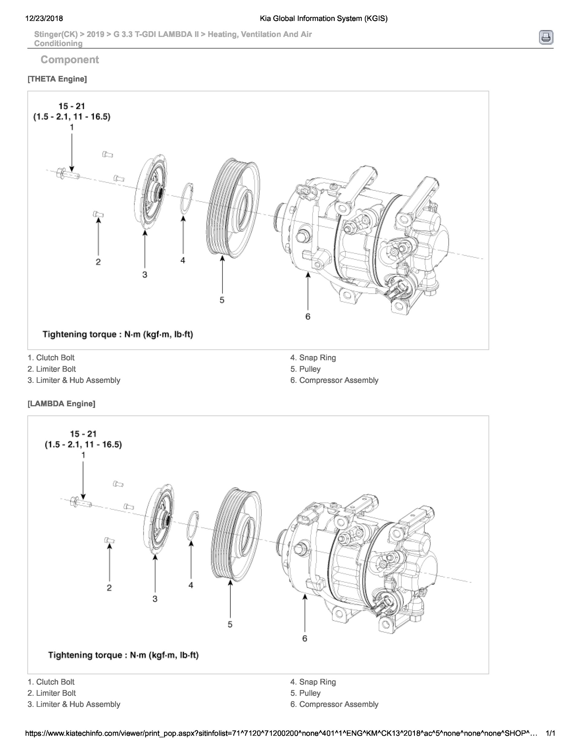 2019 Kia Stinger Repair Manual, Theta Engine Component Location