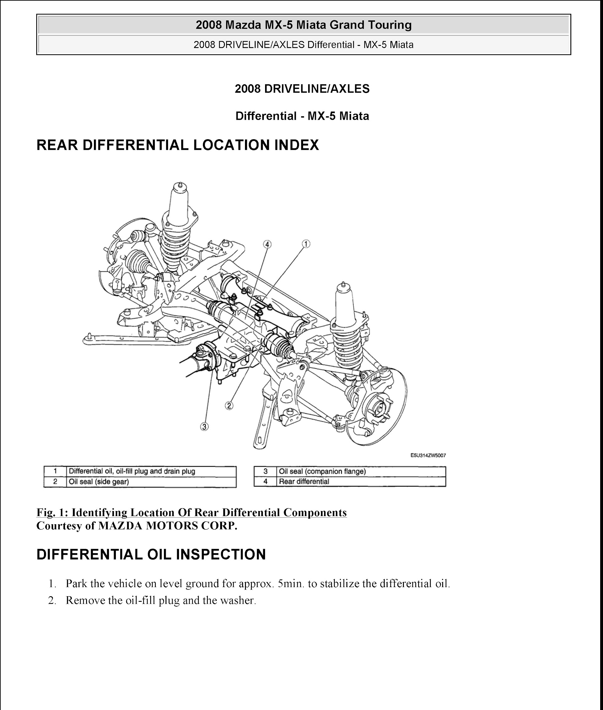 2006-2013 Mazda Miata MX-5 Repair Manual, Driveline Axles Differential