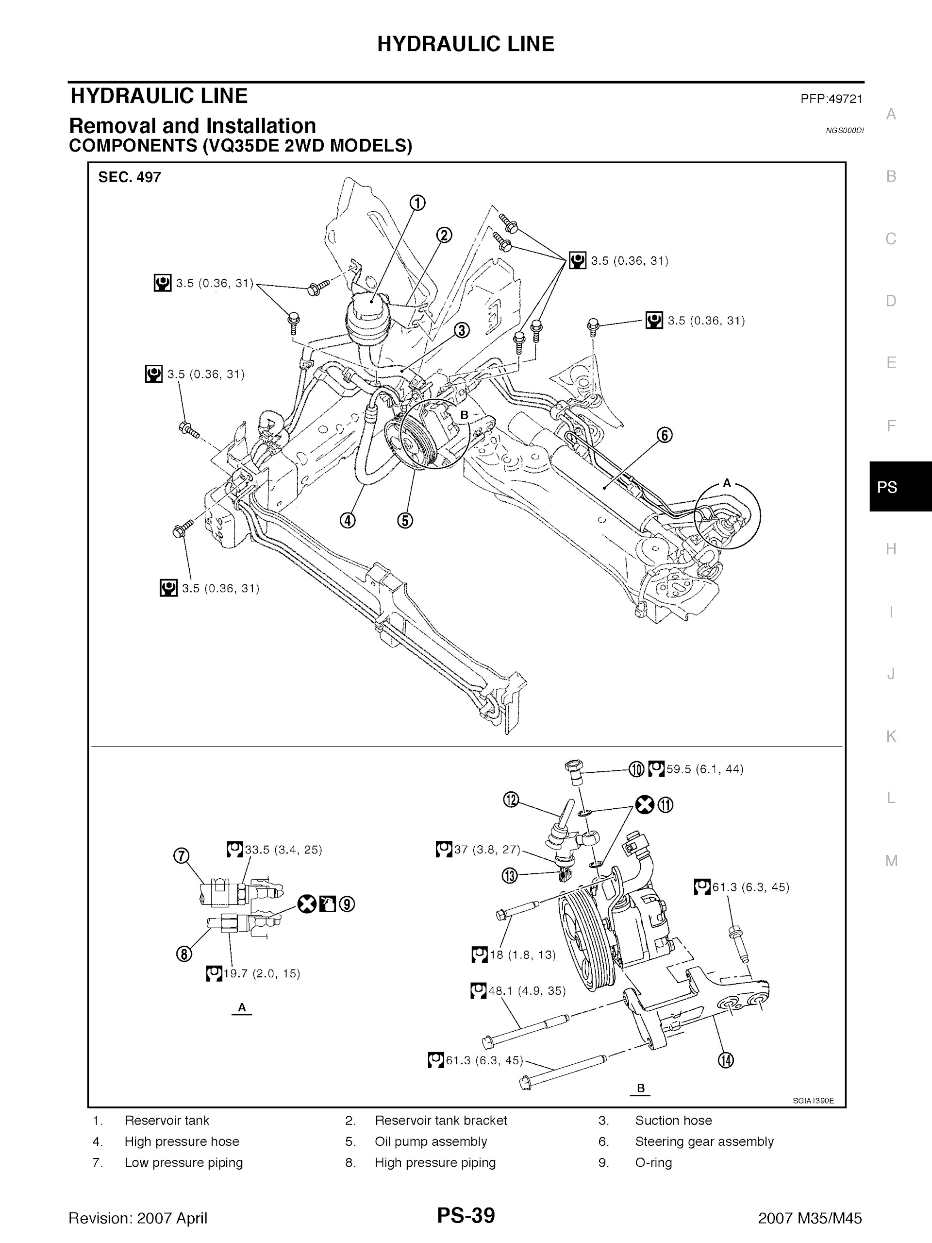 2003-2007 Infiniti M45-M35 Repair Manual, hydraulic line