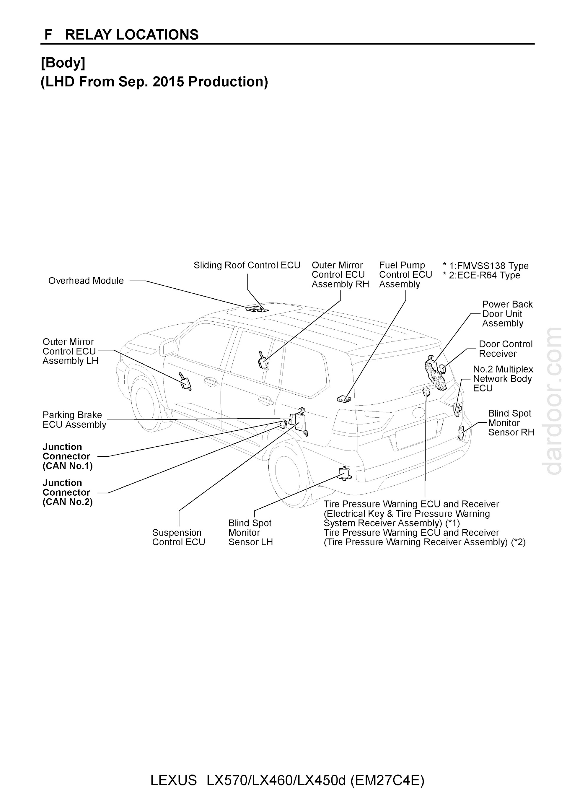2018 Lexus LX 570 and LX 460 Wiring Diagram, Relay Location in The Body
