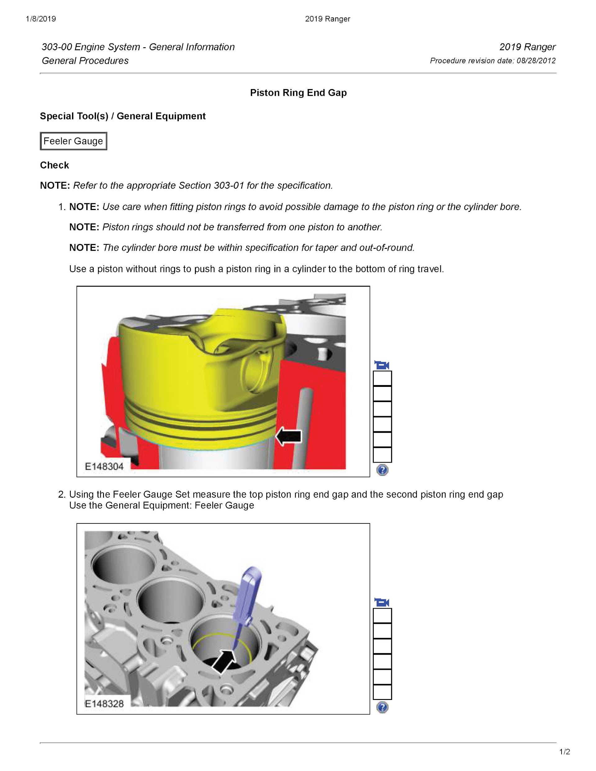 2019 Ford Ranger Repair Manual, Engine Repair, Piston and Ring